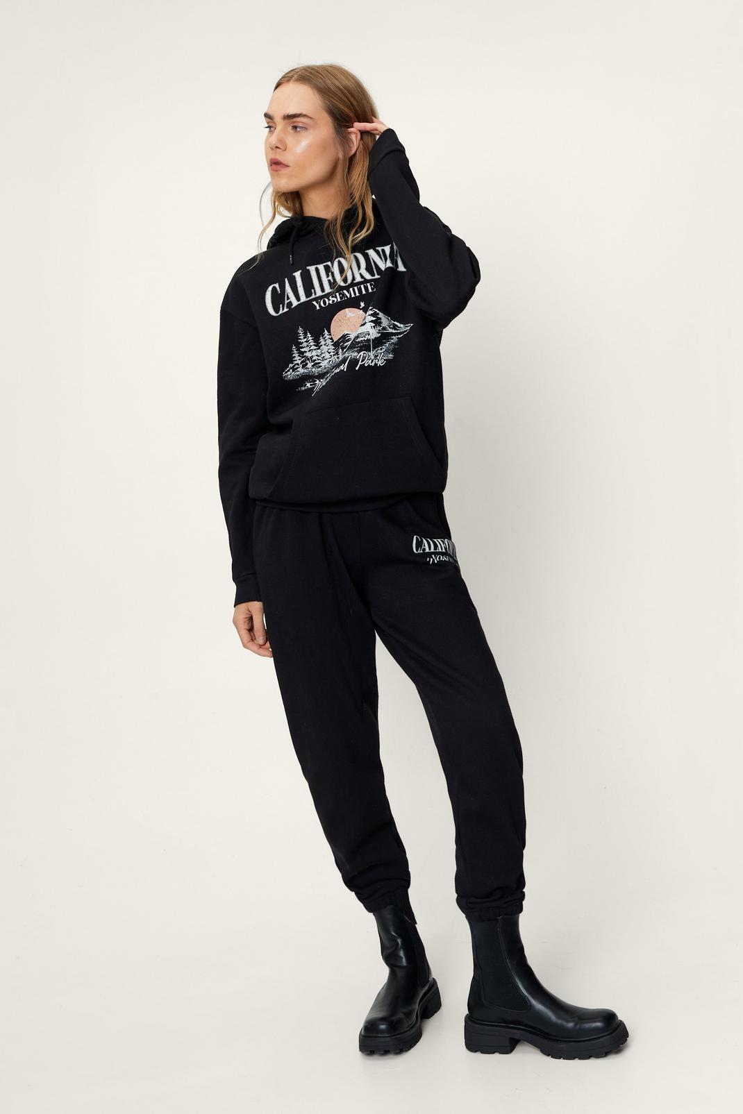 Black California Graphic Oversized Hoodie and Joggers Set image number 1