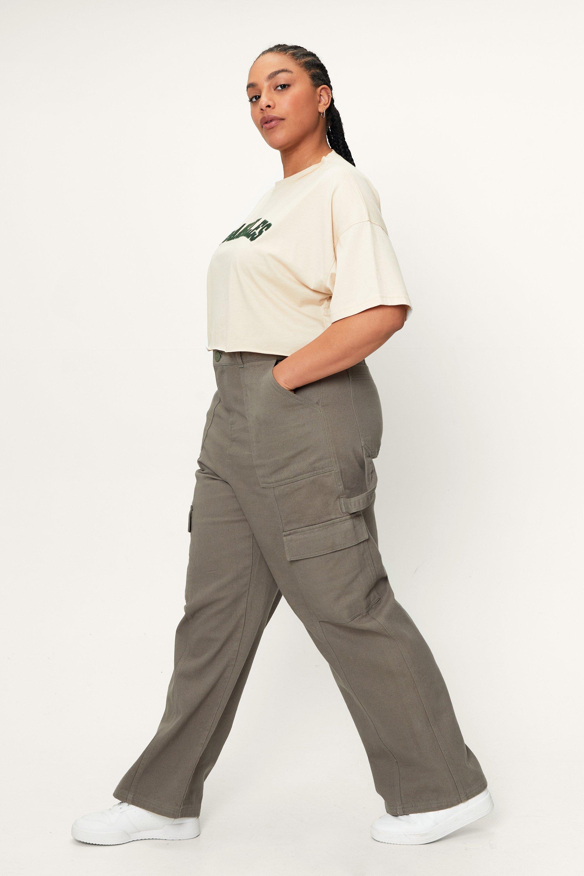 Khaki trouser women - Plus size - Straight leg 2 back pockets
