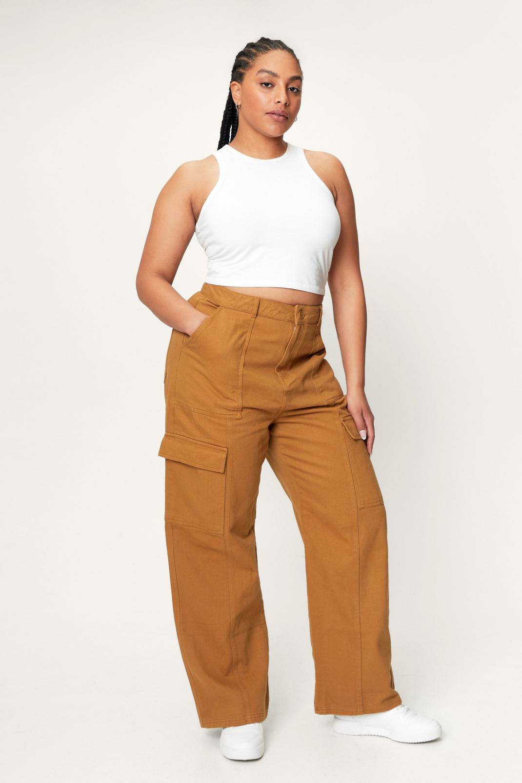 Tan Plus Size Twill Utility Cargo Pants image number 1
