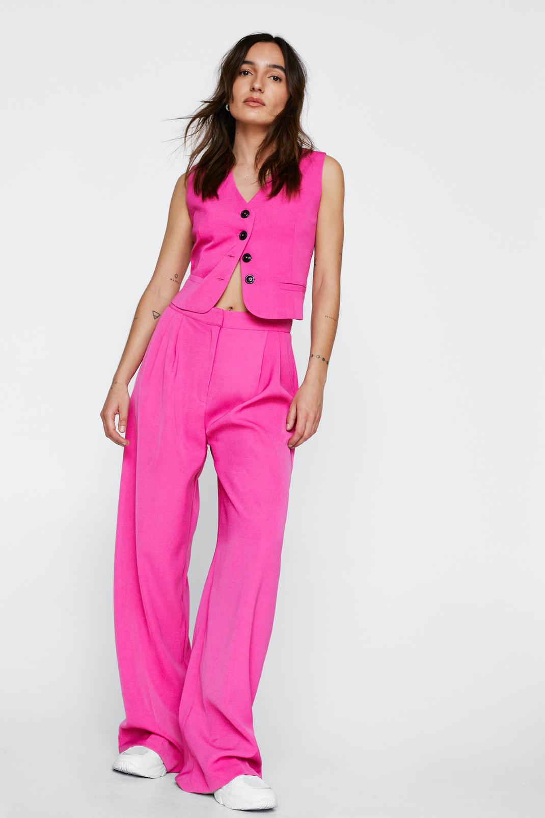 Pink Petite Pleat Front Wide Leg Trousers image number 1