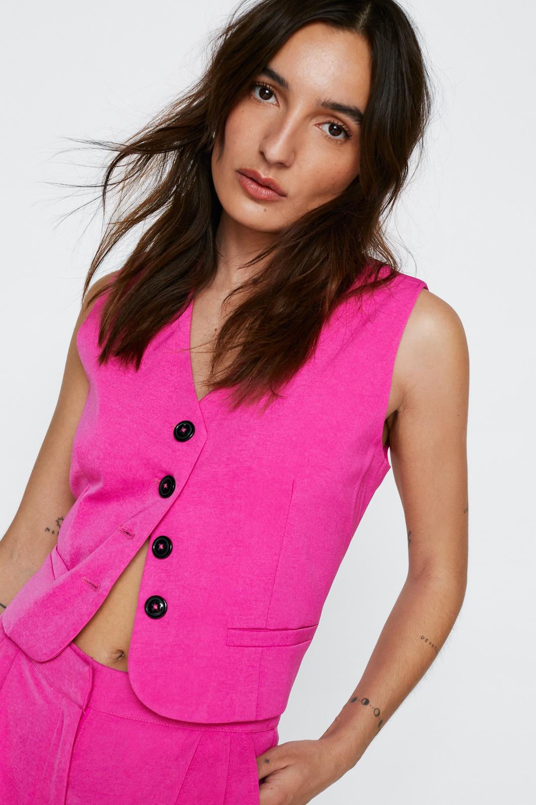Pink Petite Cropped Tailored Vest image number 1