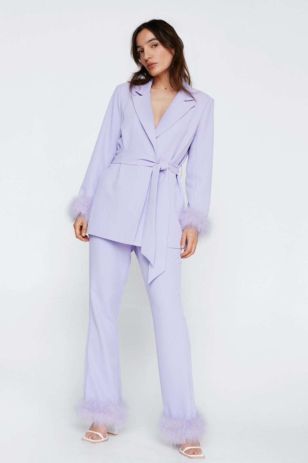 Lilac Petite Feather Hem Flared Trousers image number 1