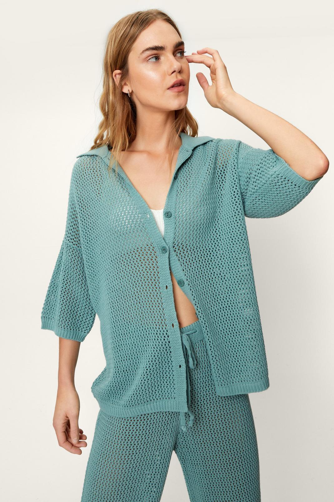 Sage Stitchy Oversized Button Down Shirt image number 1