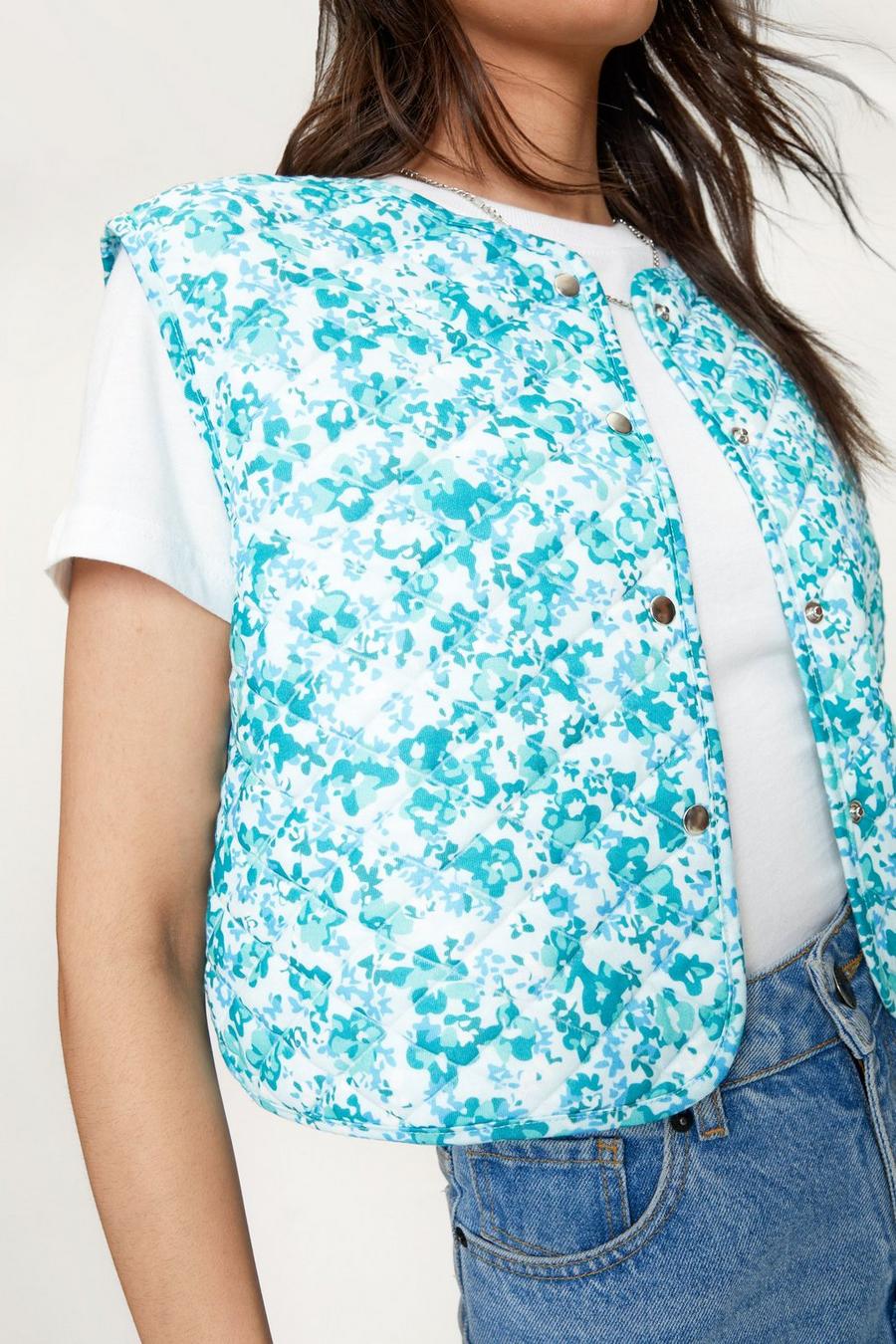 Floral Quilted Sleeveless Vest Jacket
