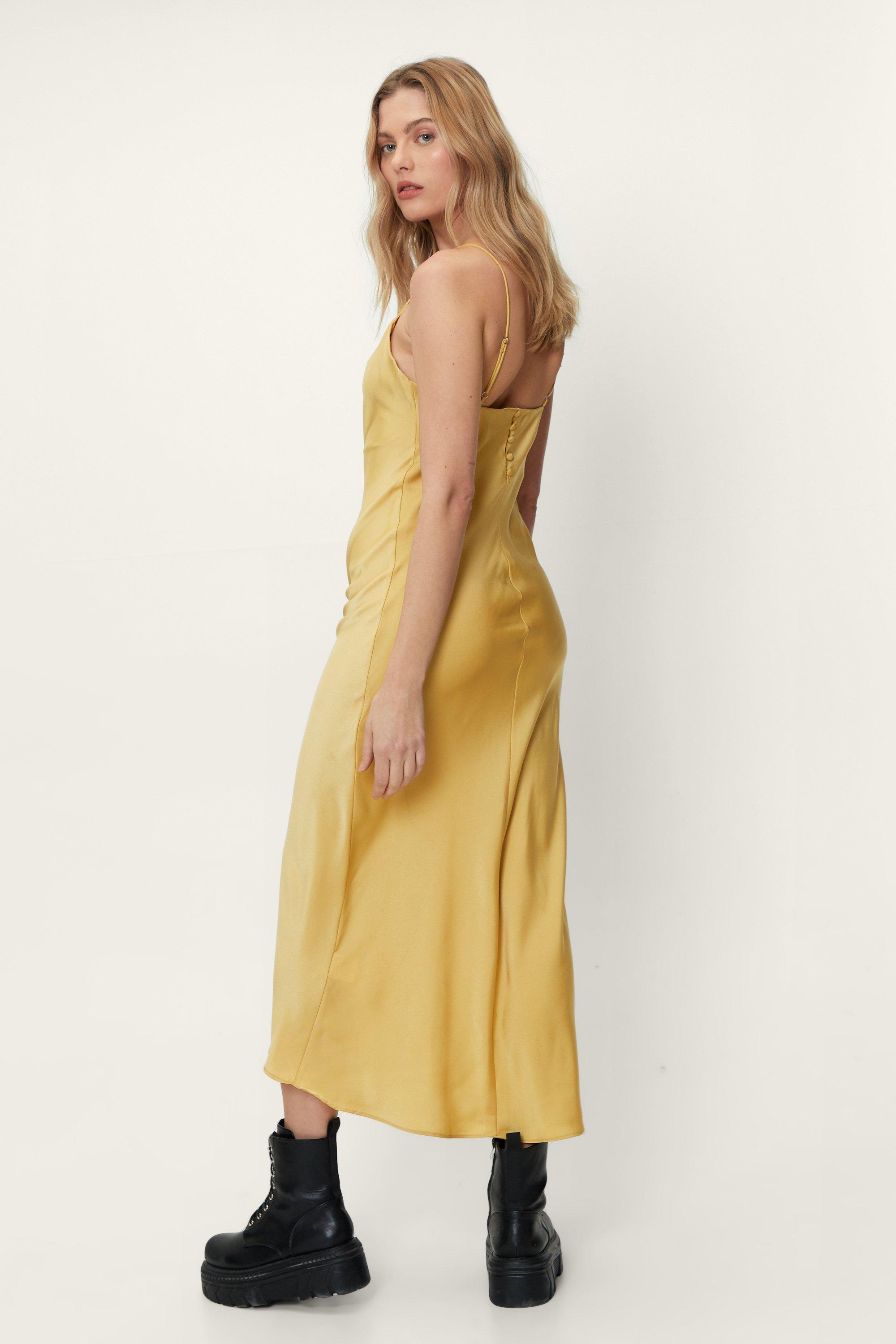 Button Down Satin Slip Maxi Dress