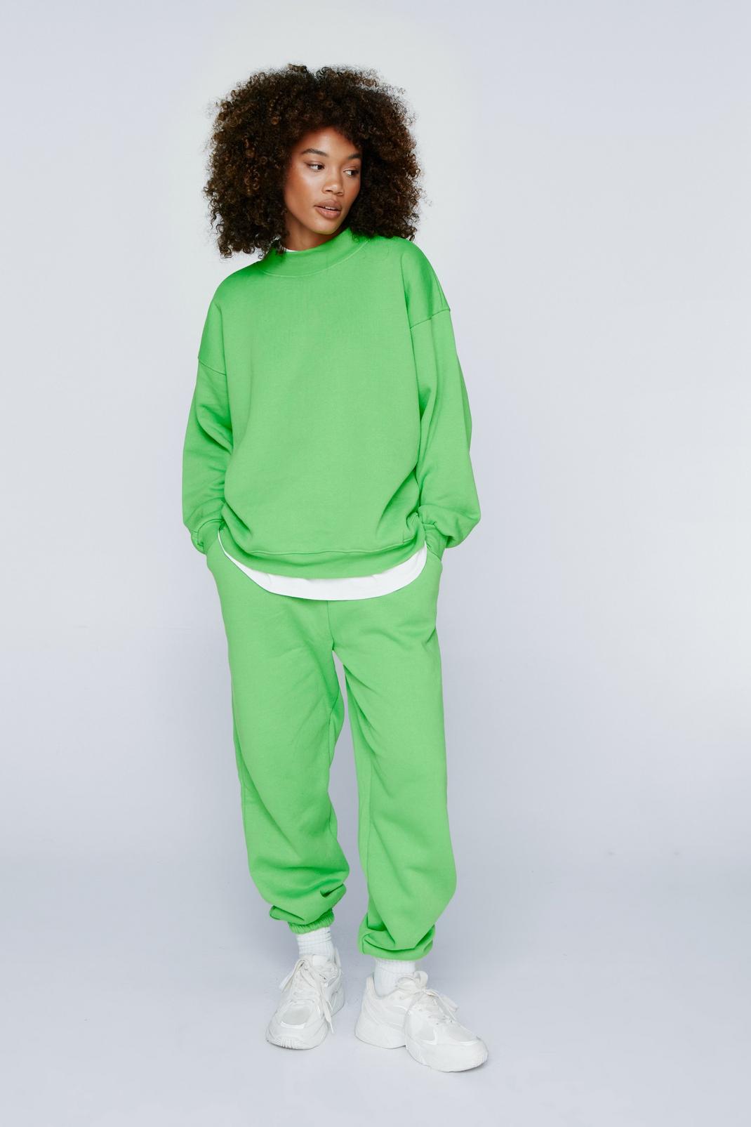 Bright green Tab Detail Relaxed Sweatshirt and Sweatpants Set image number 1