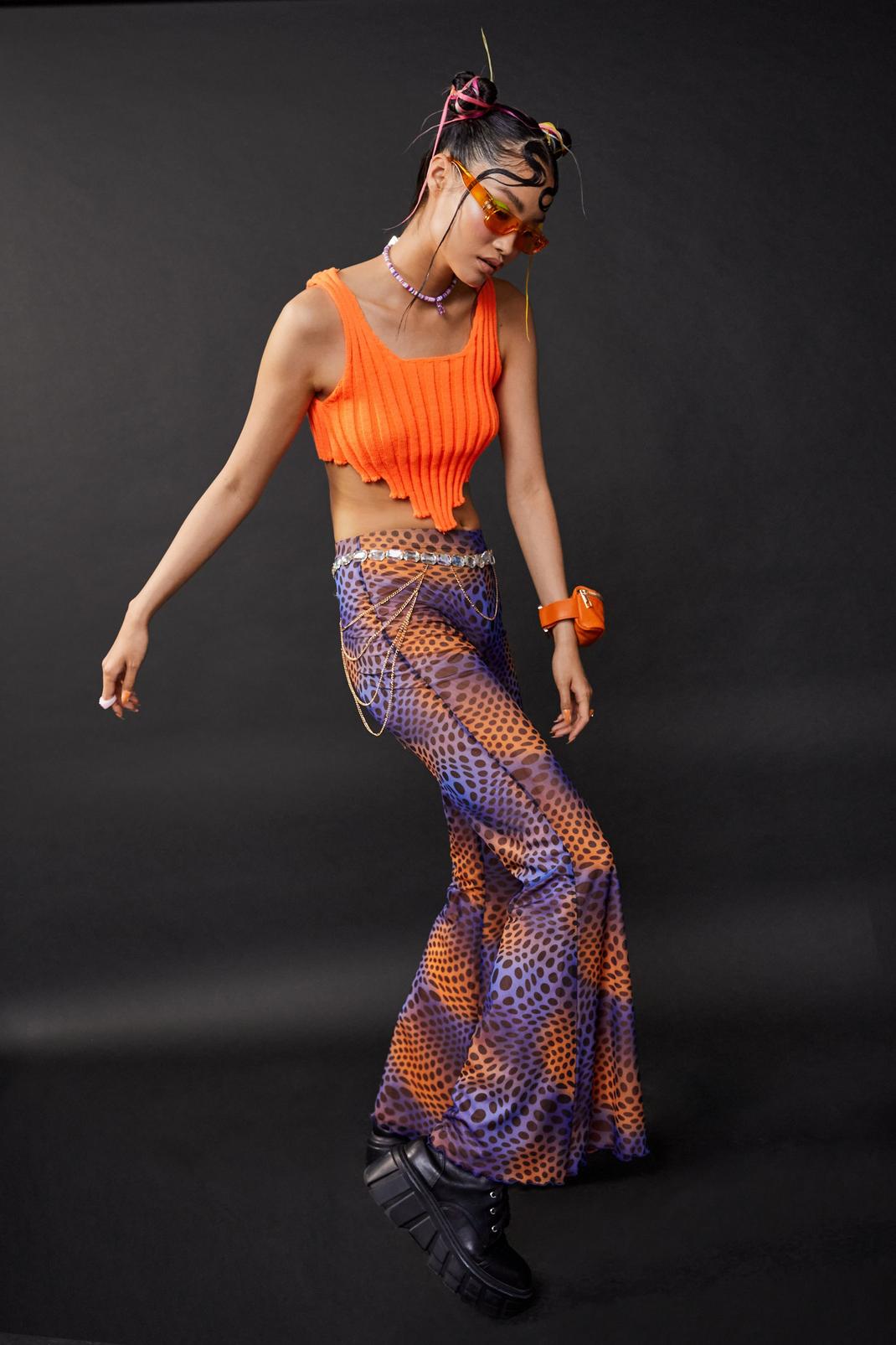 Mesh Abstract Print Flare Pants image number 1