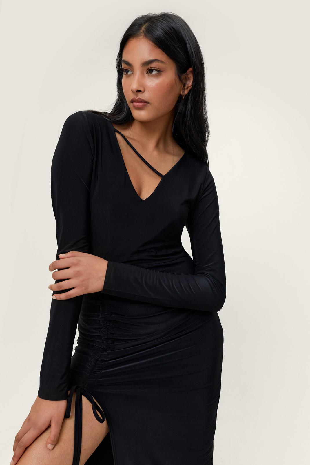 Black Premium Slinky Midi Dress image number 1
