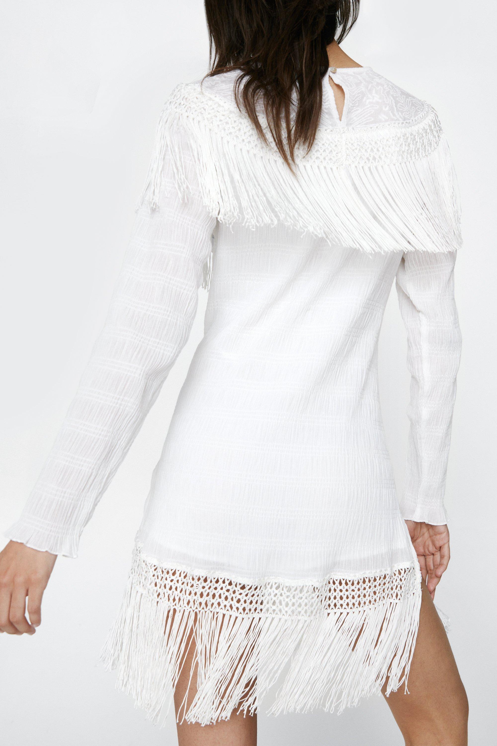 Making Magic White Fringe Lace-Up Mini Dress