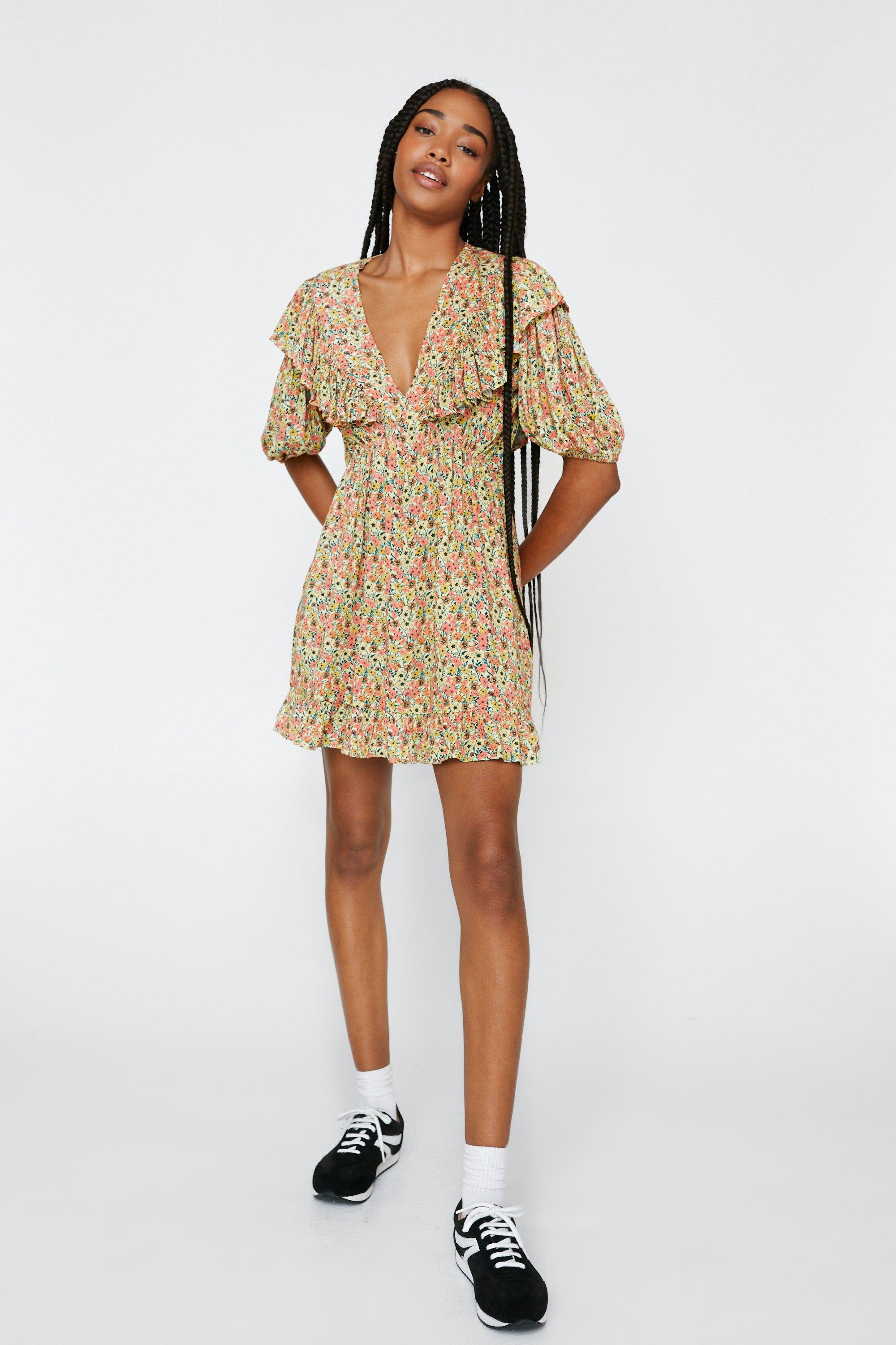 Floral Print Ruffle Mini Dress