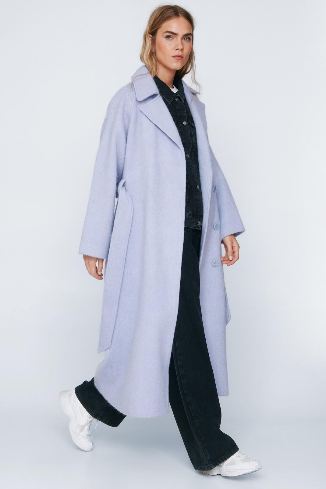 Lilac Fuzzy Wool Blend Longline Coat image number 1
