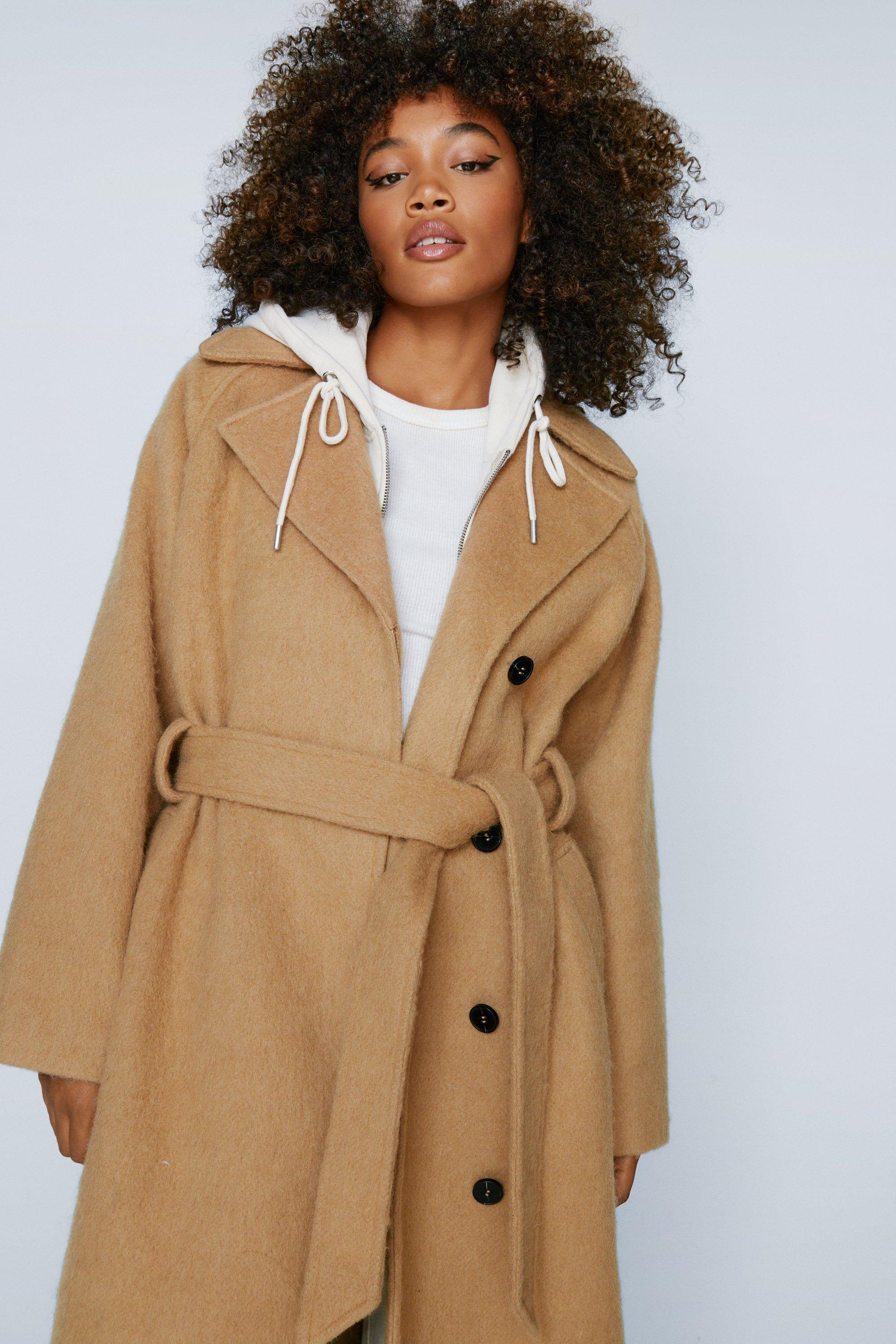 Fuzzy trench clearance coat