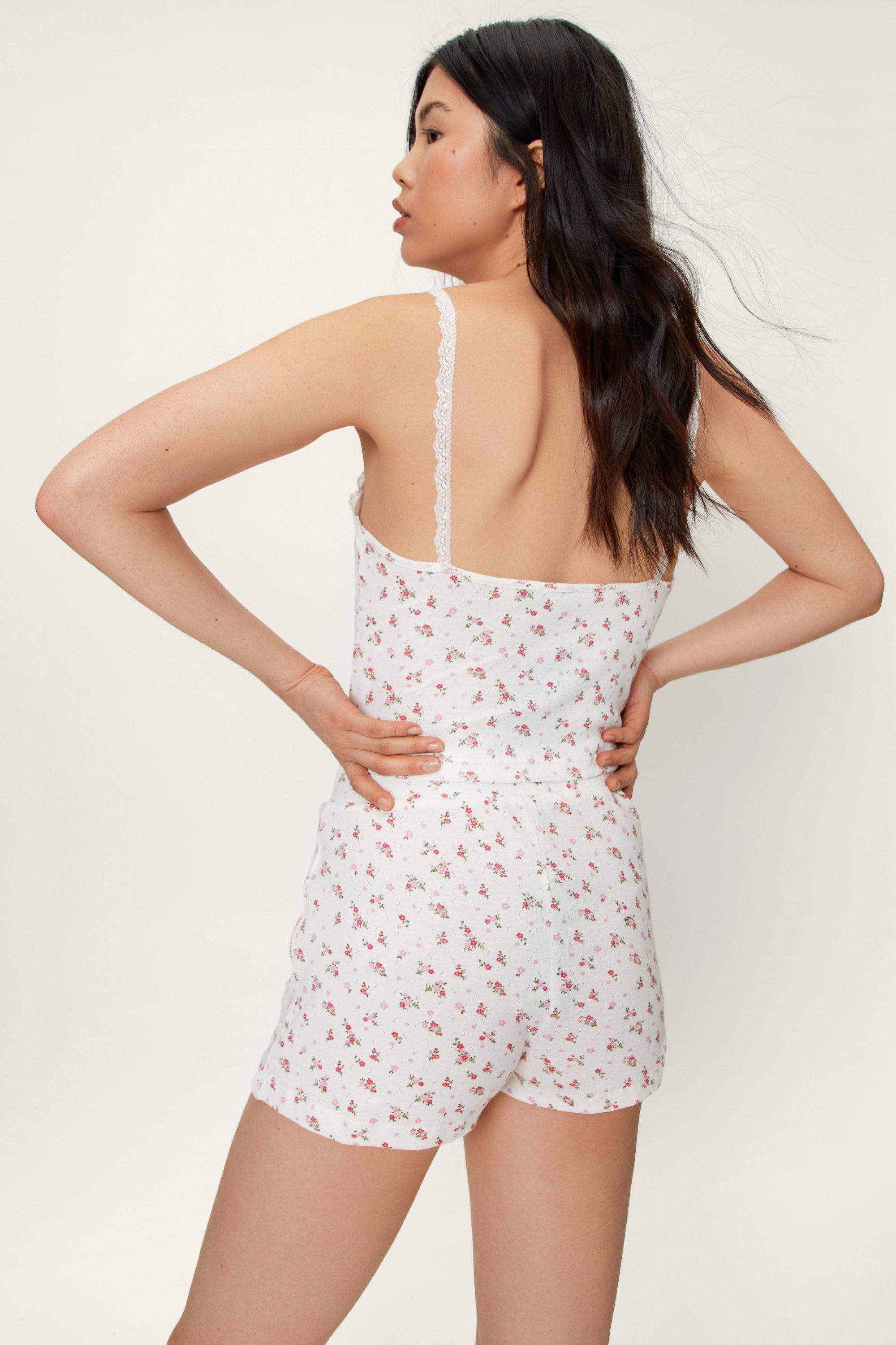 Floral Print Pointelle Jersey Pajama Set