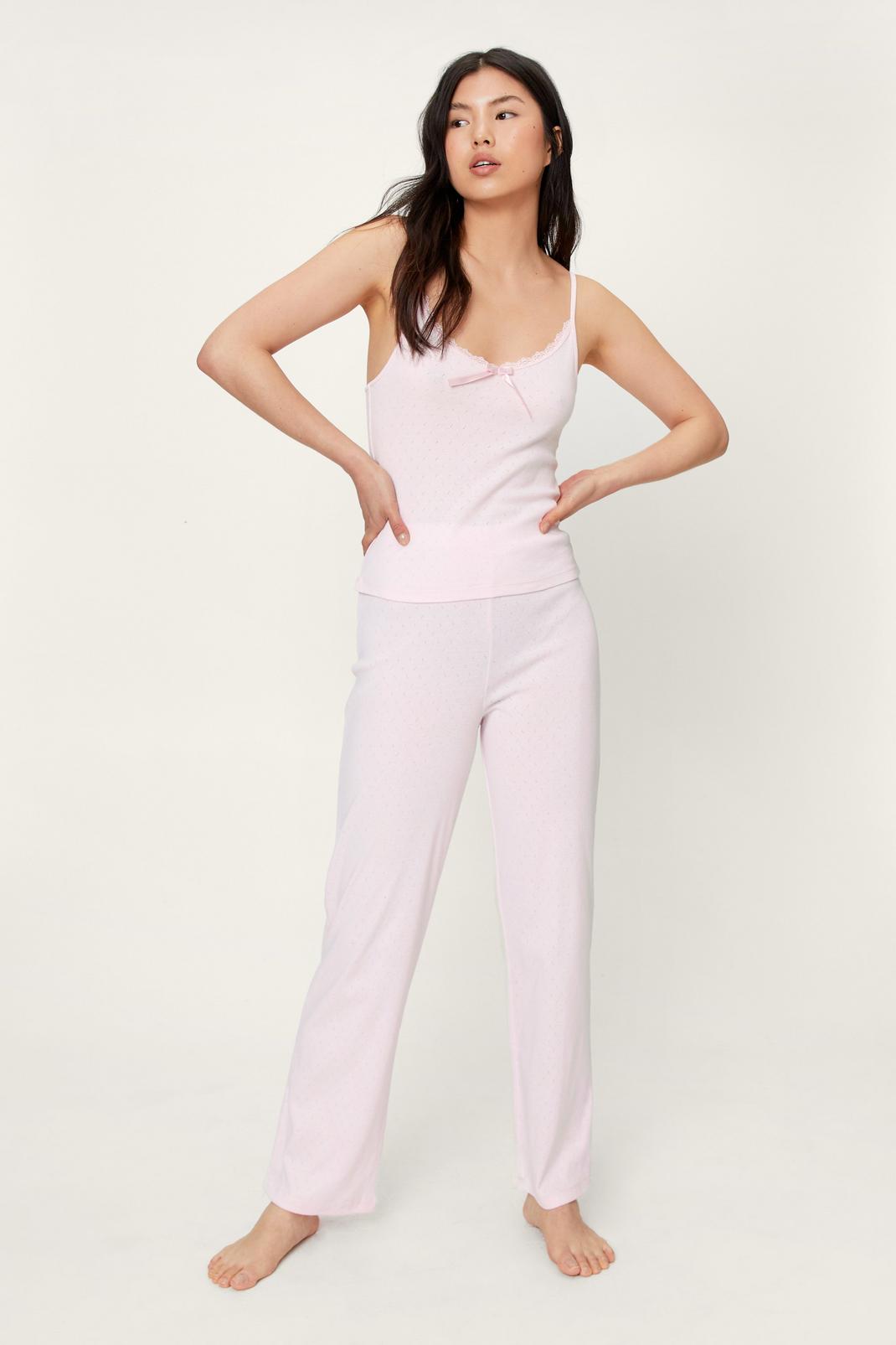 Pink Jersey Pointelle Cami Pyjama Trousers Set image number 1
