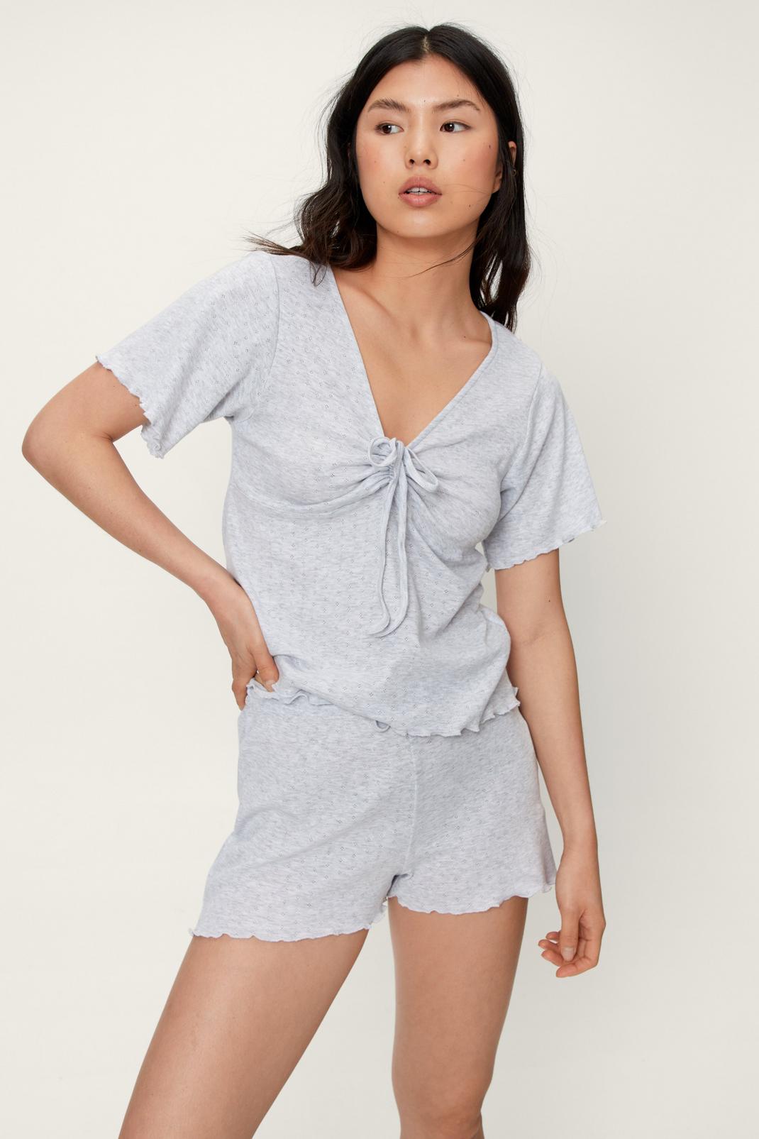 Ensemble pyjama-short à ourlet volanté et pointelle image number 1