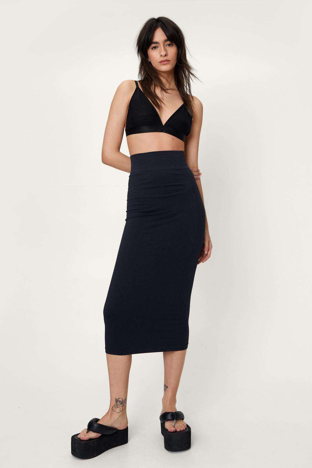 Black Seamless High Waisted Bodycon Maxi Skirt image number 1