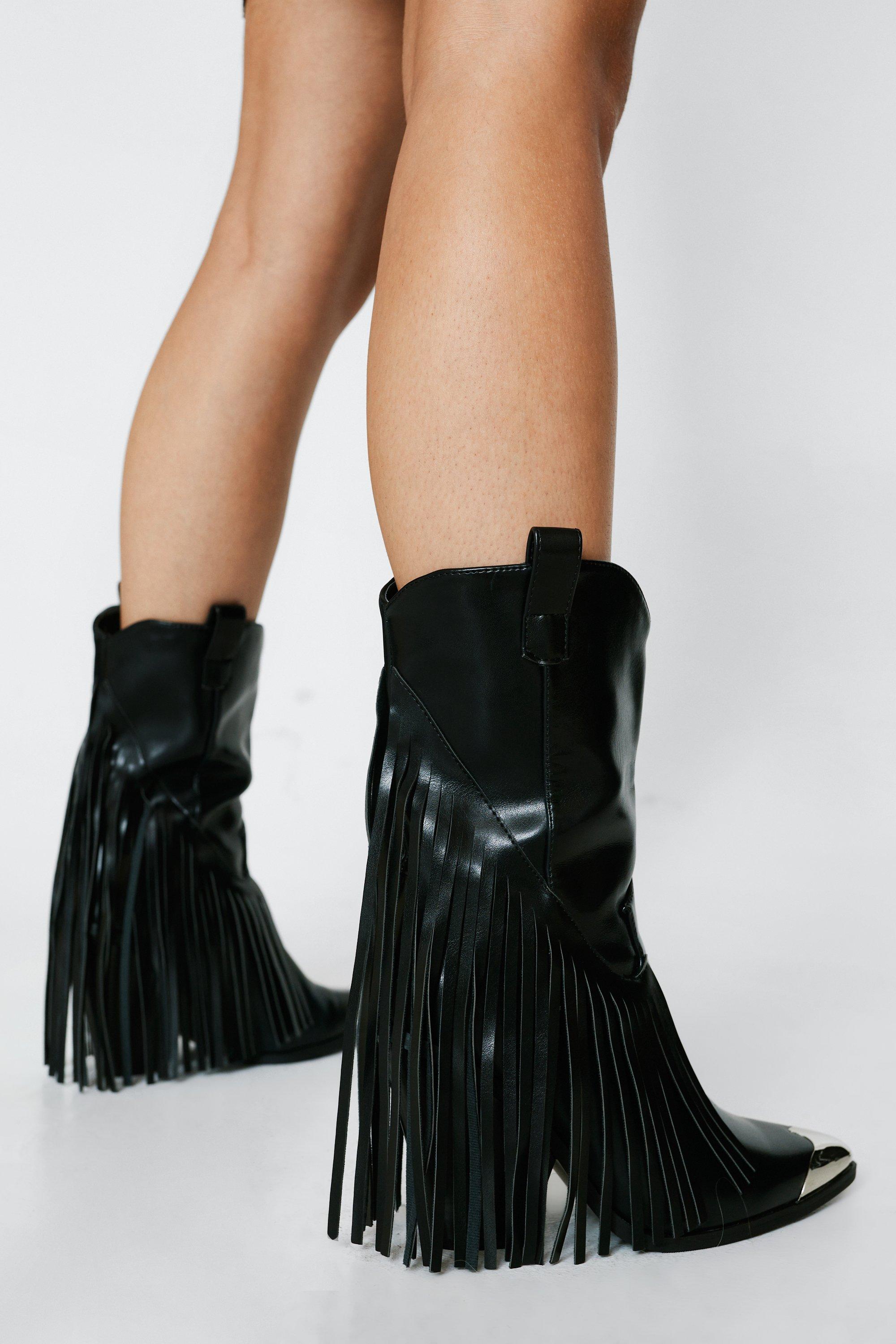 fringe faux boots