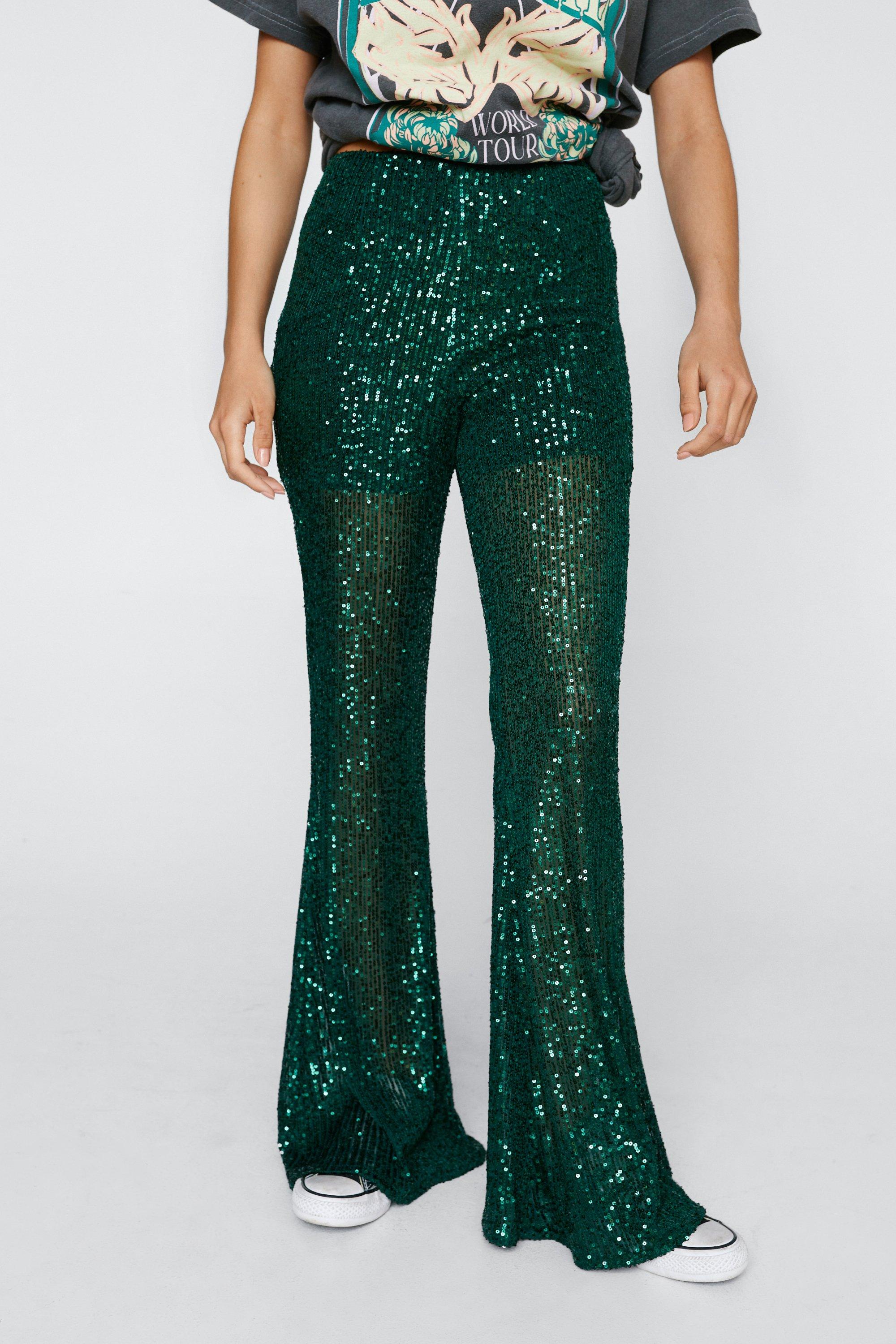 High Waisted Sequin Flared Trousers