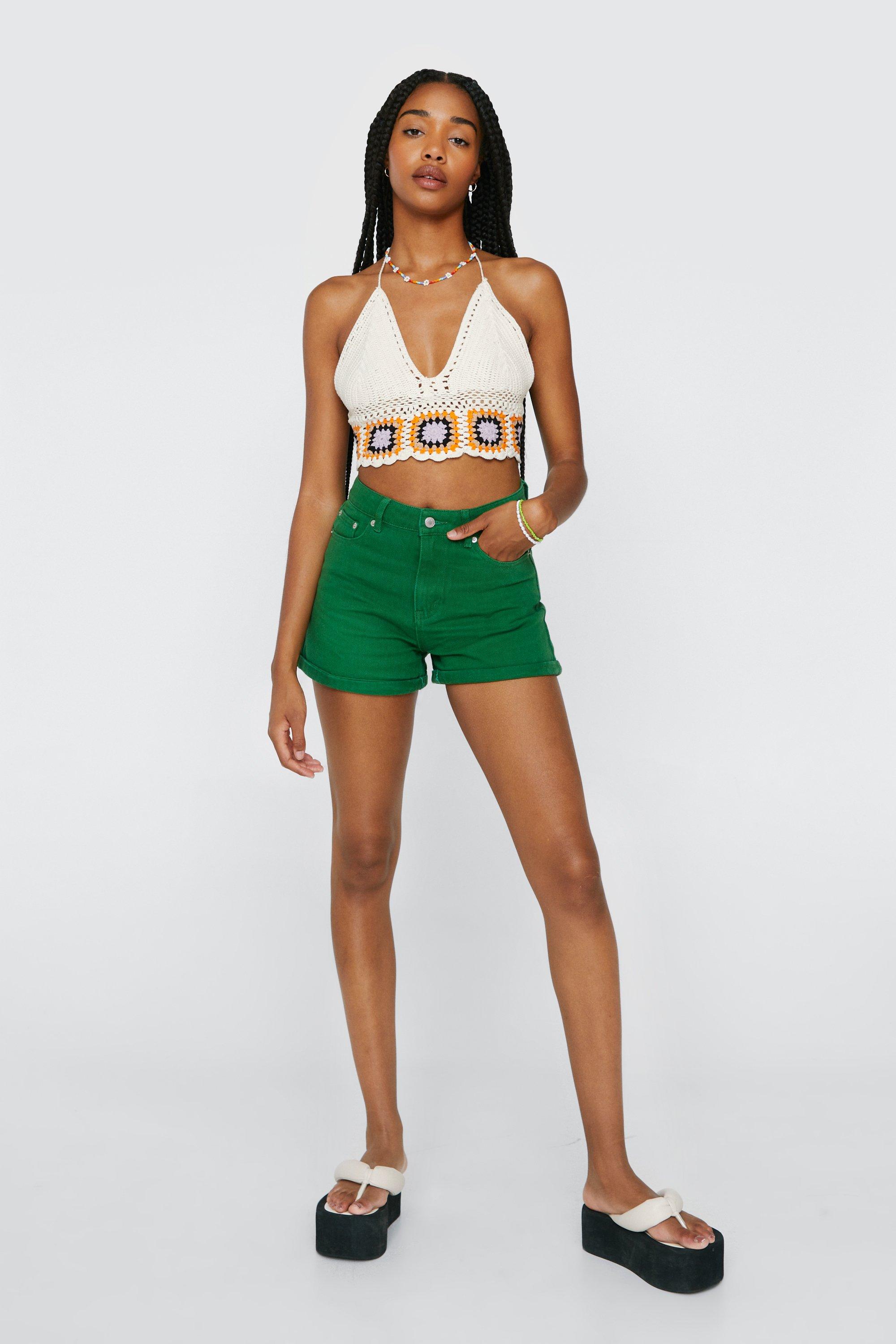 Green 2025 denim shorts