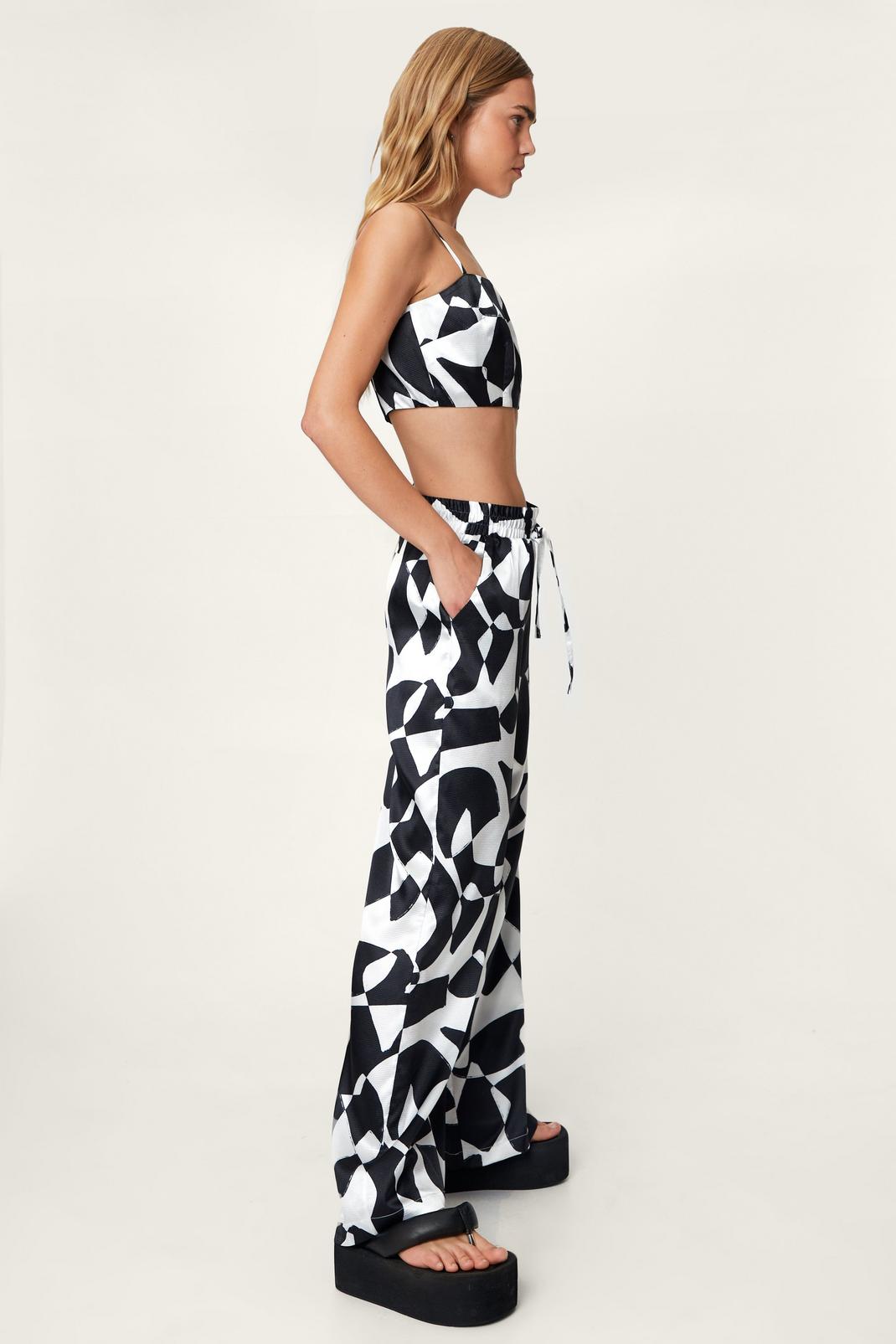 Monochrome Satin Wide Leg Trousers image number 1