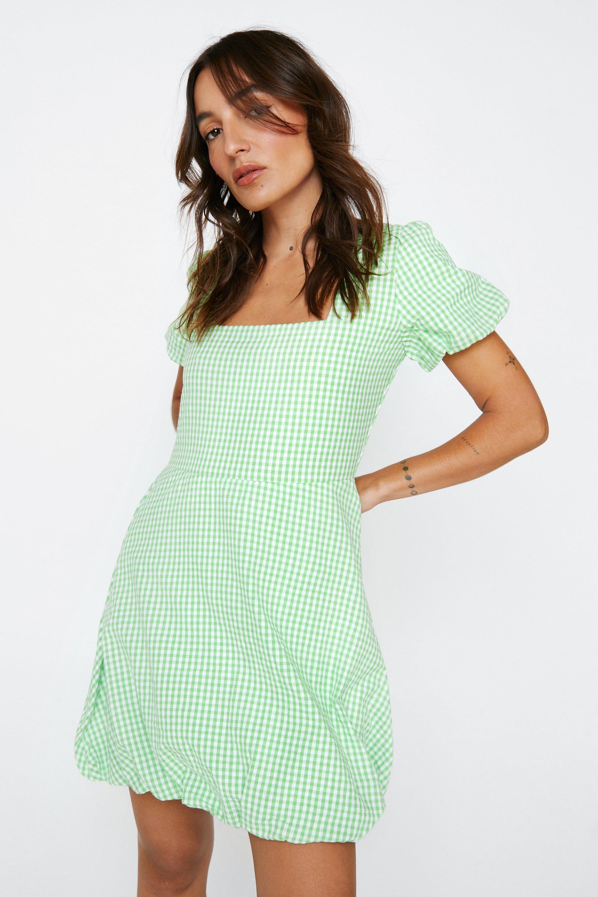 Petite Gingham Lace Up Mini Dress