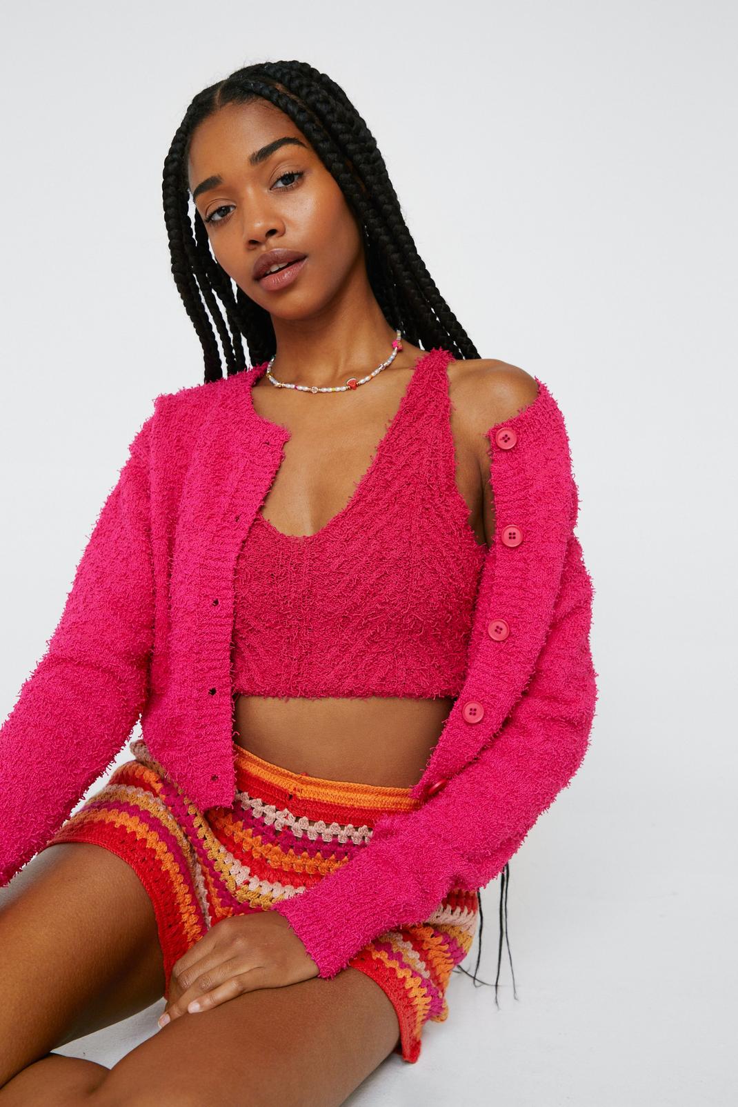 Pink Textured Knitted Bralet image number 1
