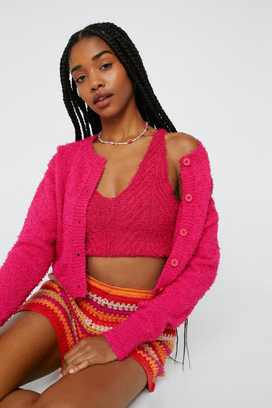 Knitted Boucle Cropped Cardigan