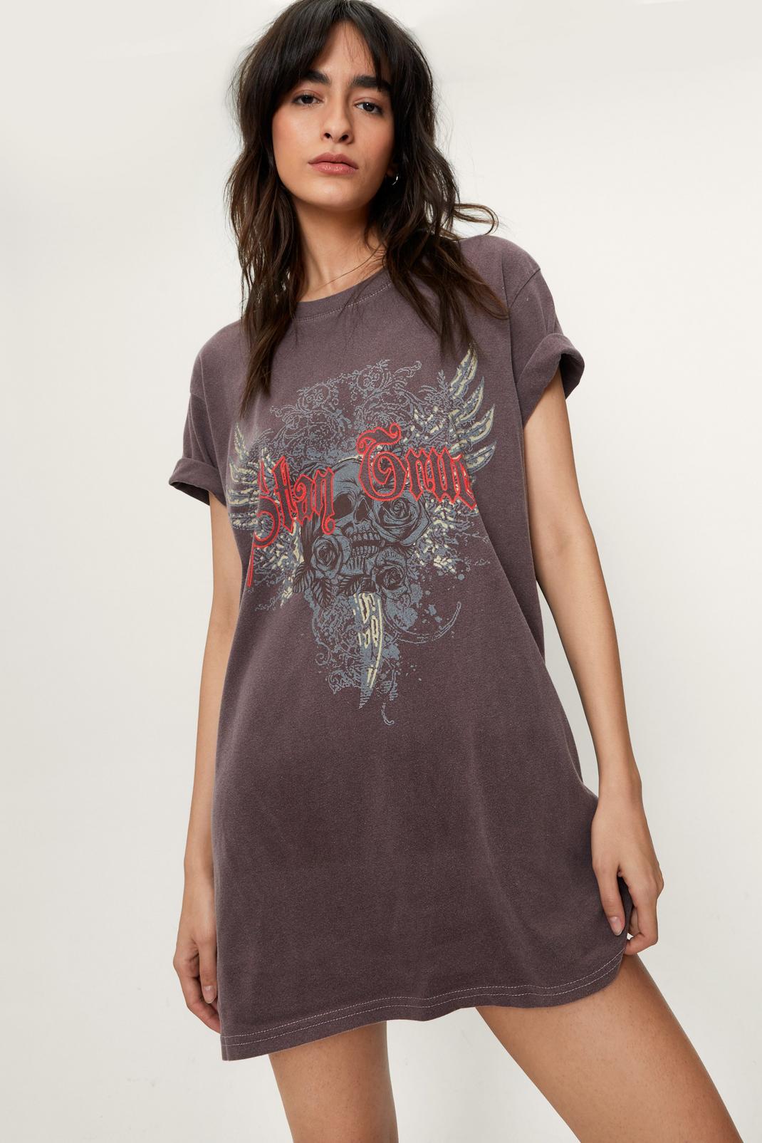 Chocolate Stay True Oversized Graphic T-Shirt Dress image number 1