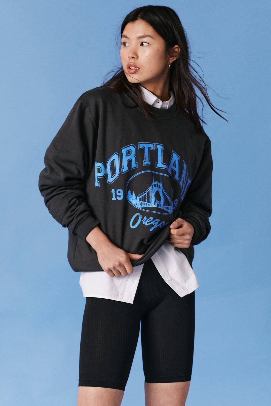 Charcoal Oversized Graphic Portland Sweatshirt image number 1