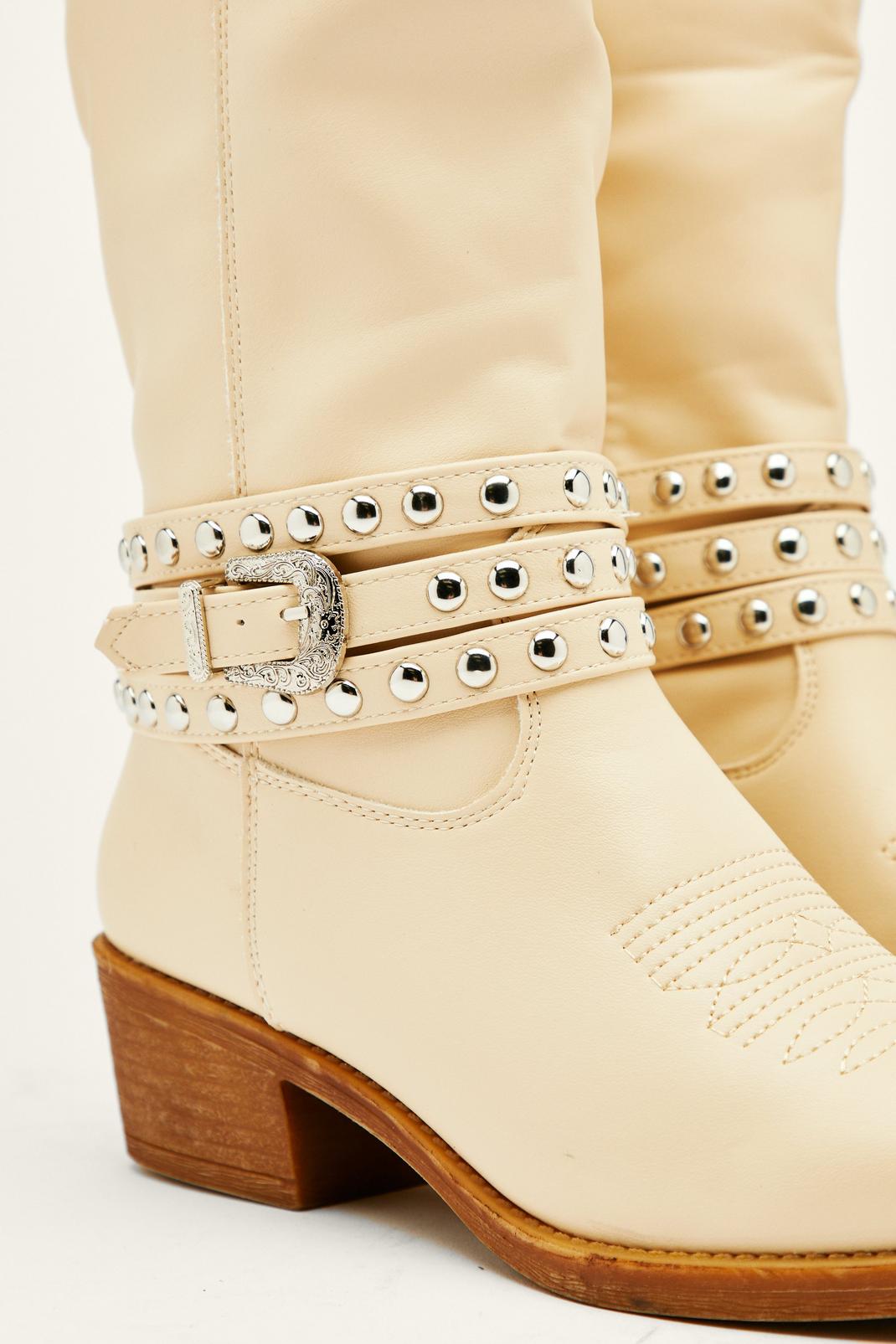 103 Faux Leather Stud Strap Cowboy Boots image number 2