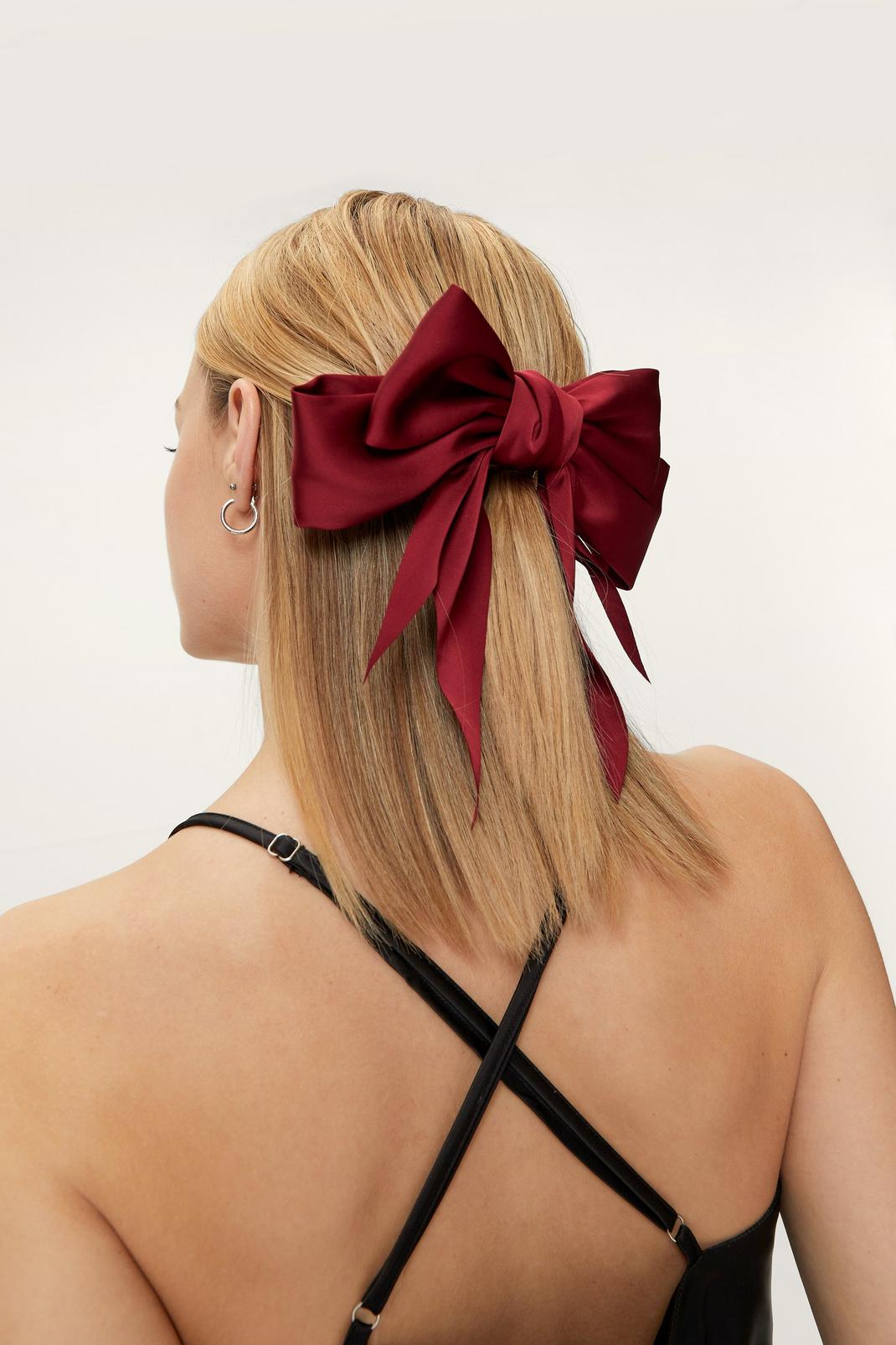 Red Satin Oversized Double Bow Hair Clip image number 1