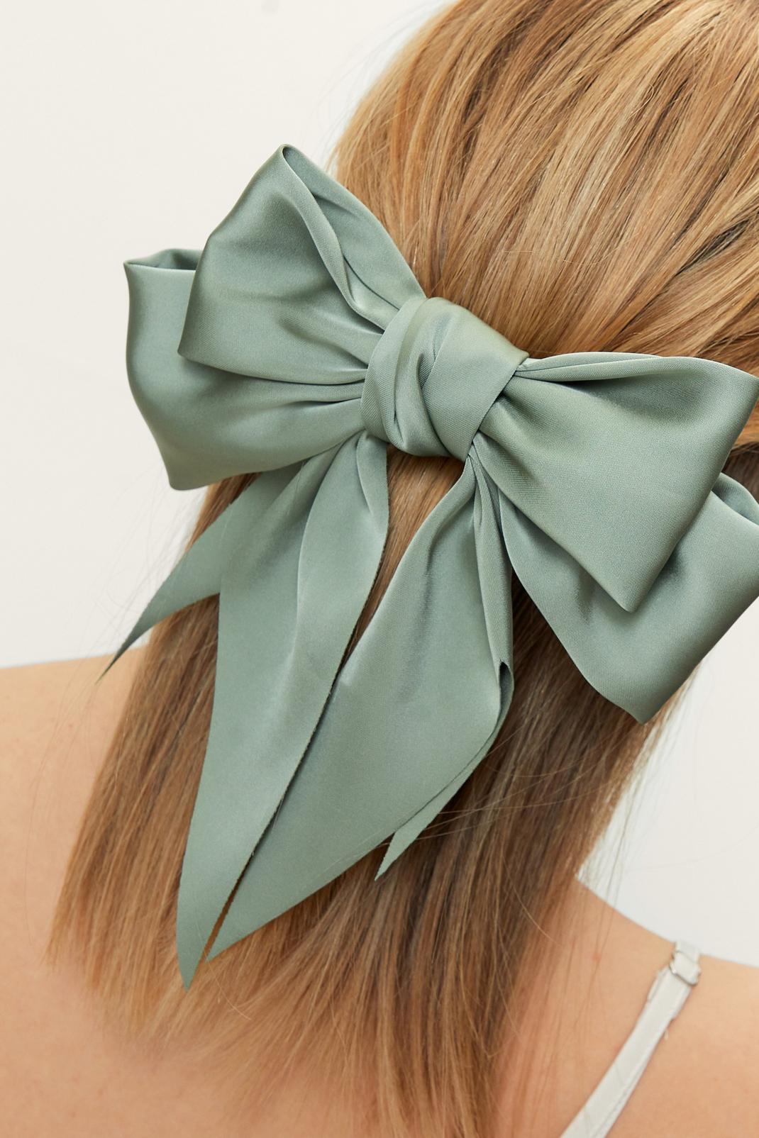 Sage Satin Oversized Double Bow Hair Clip image number 1