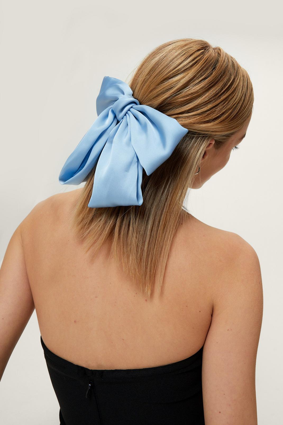 Light blue Soft Satin Oversized Bow Hair Clip image number 1