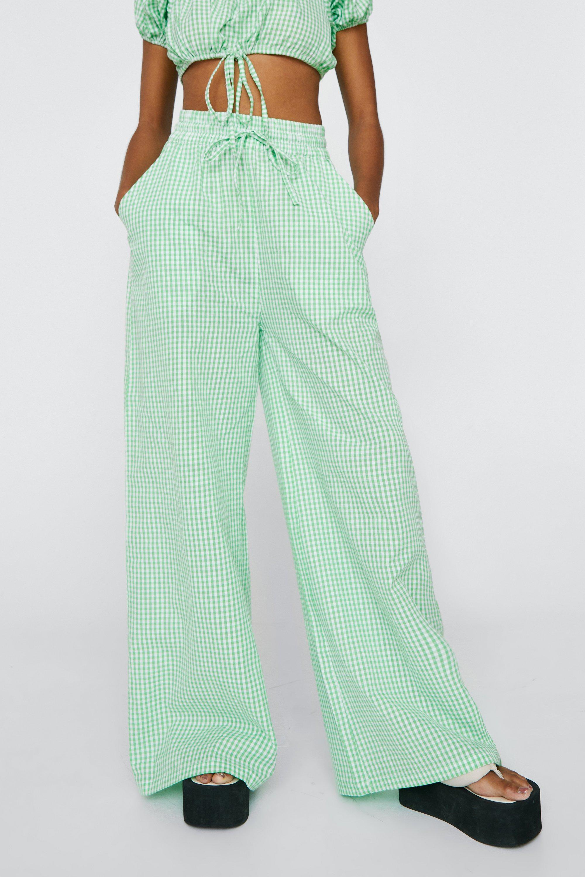 Gingham Elasticated Wide Leg Pants