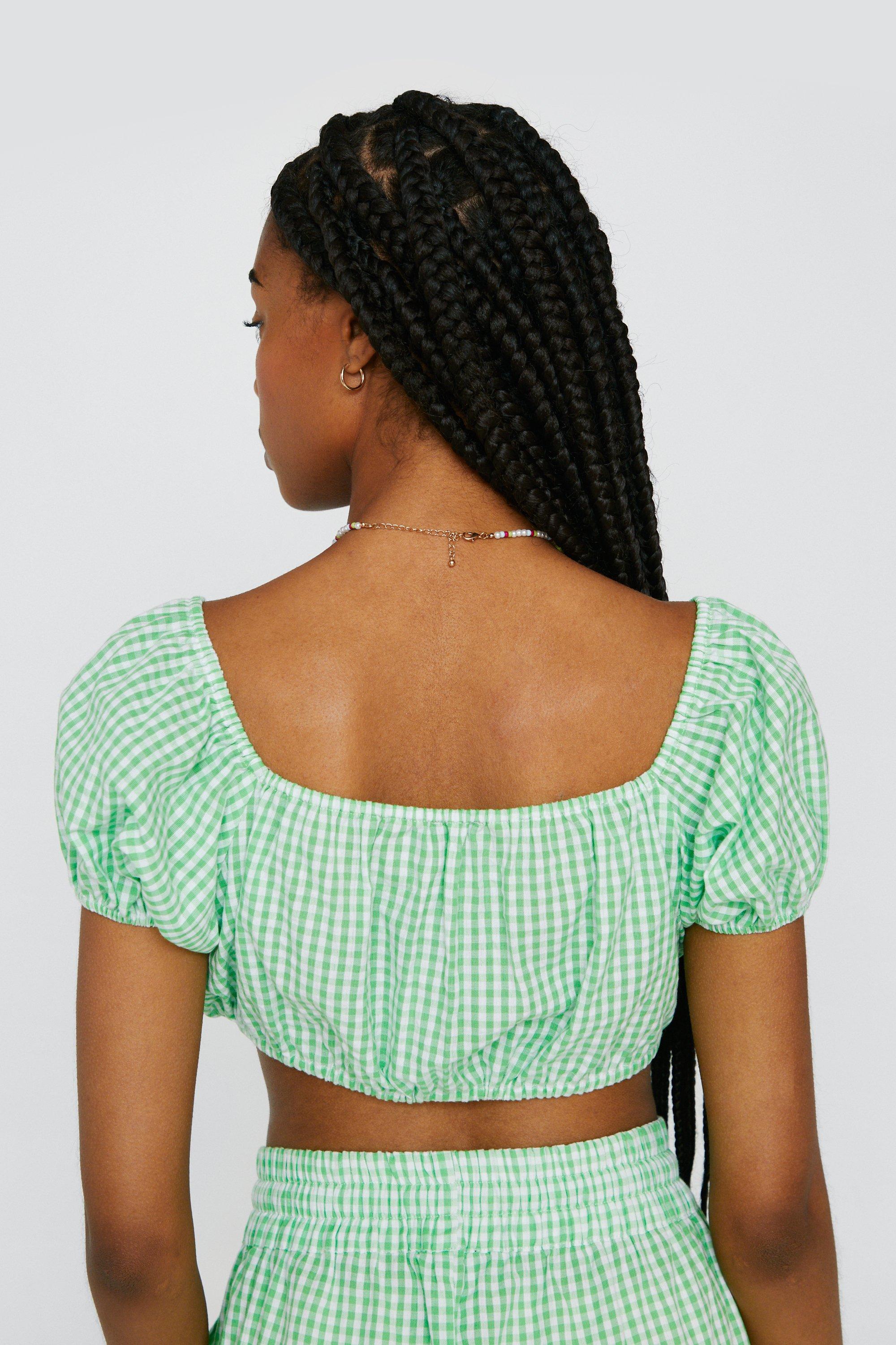 Gingham Gathered Crop Top