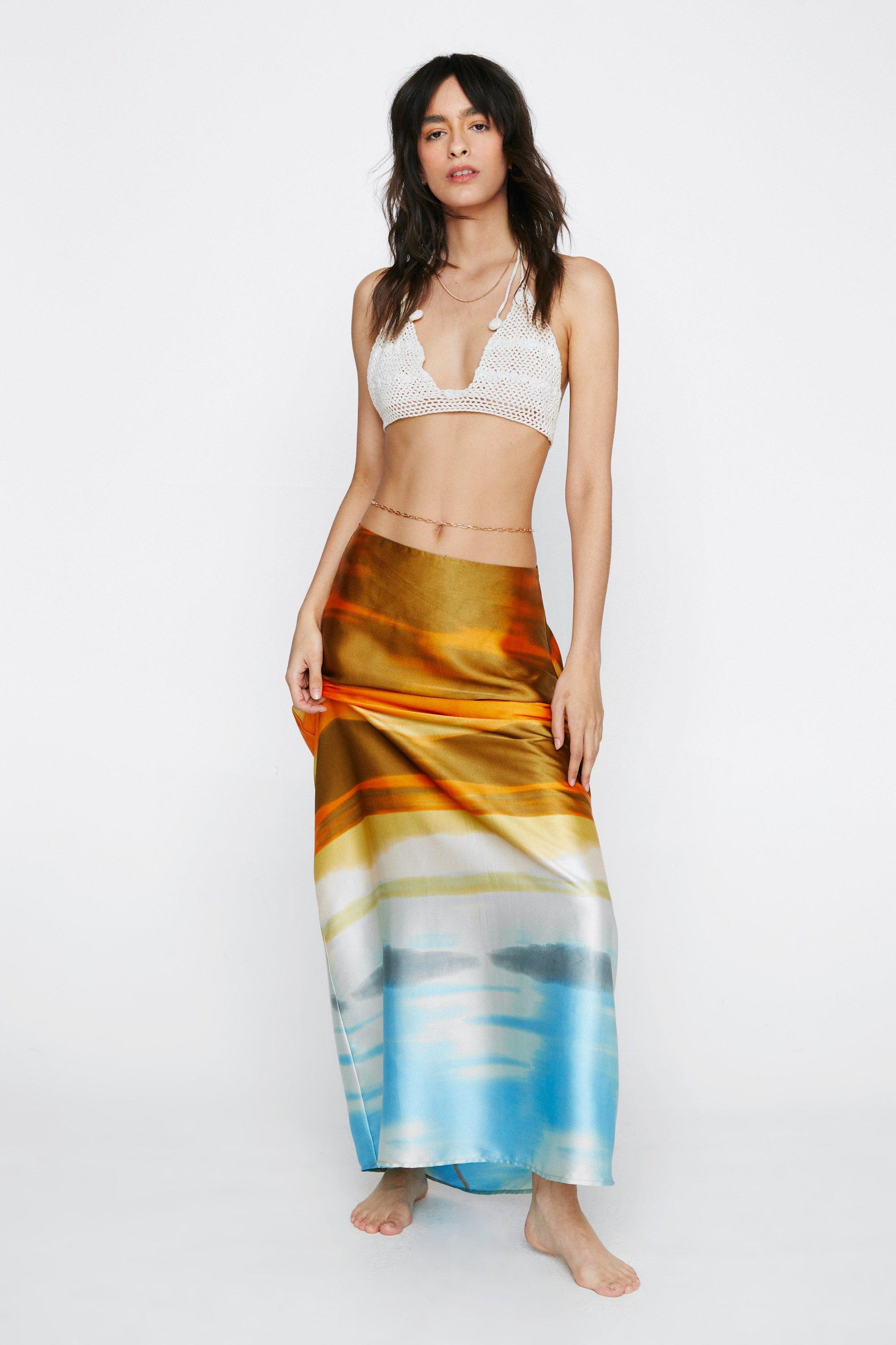 Satin maxi outlet skirt print