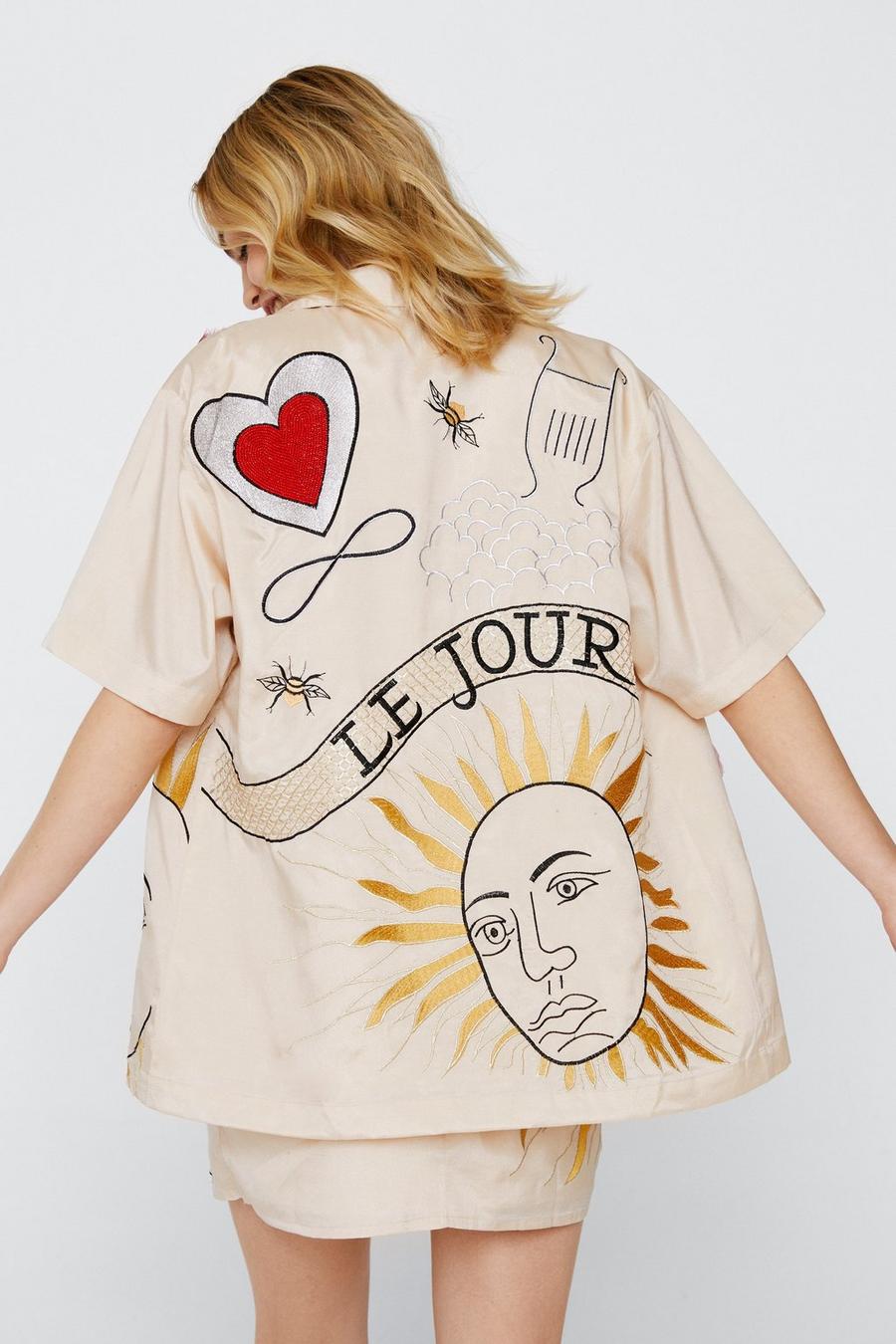 Celestial Print Embroidered Boxy Shirt