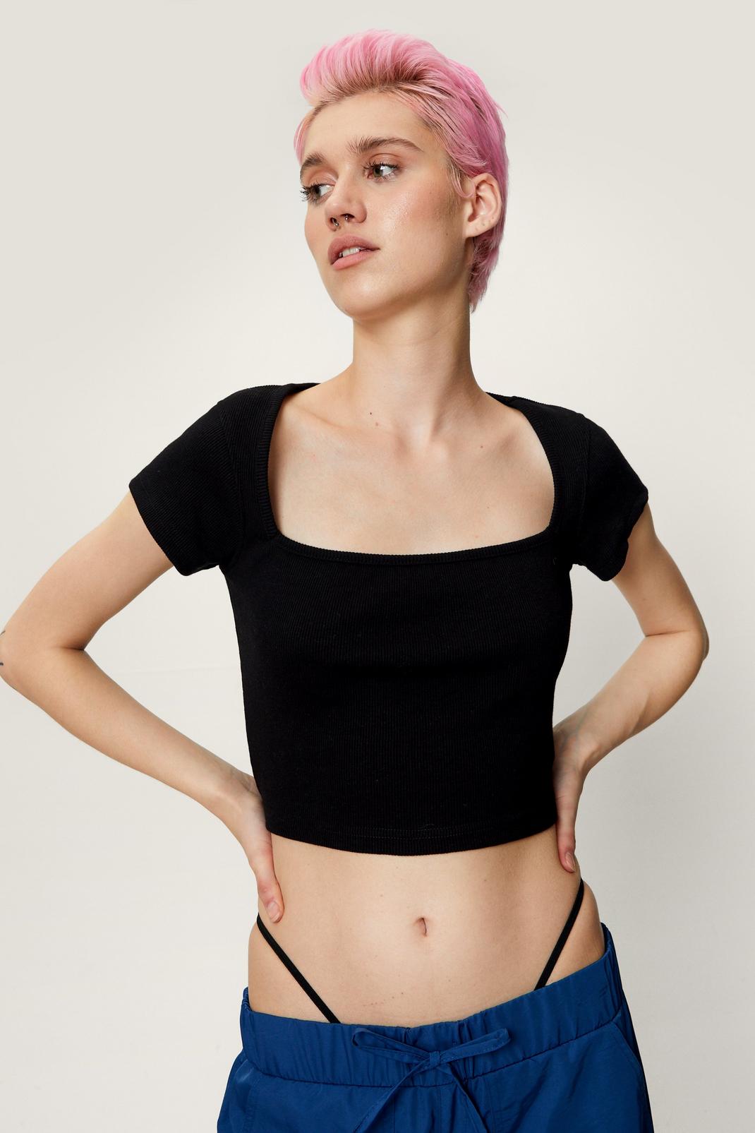 Ribbed Square Neck Cropped Top image number 1