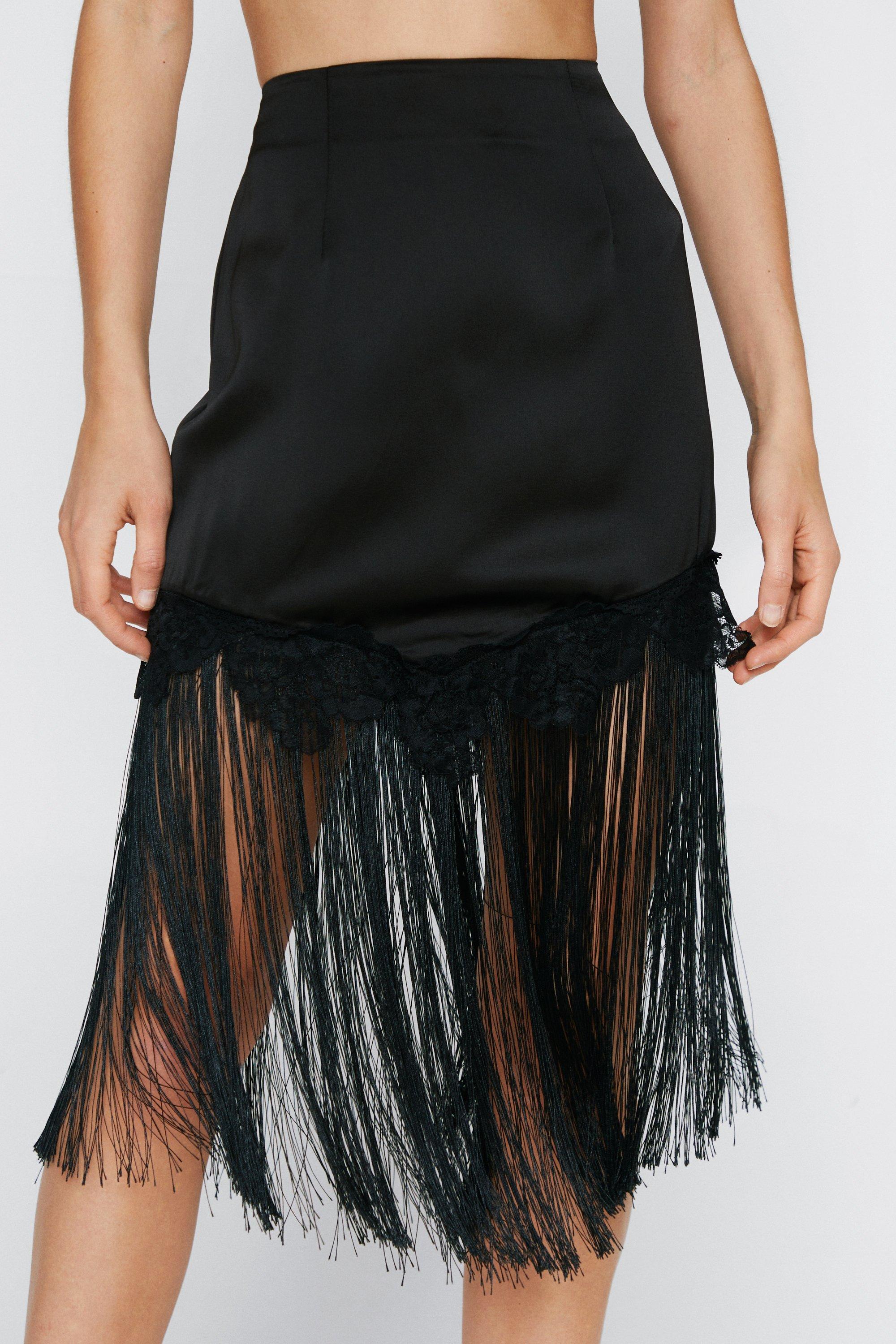 High waisted shop black fringe skirt