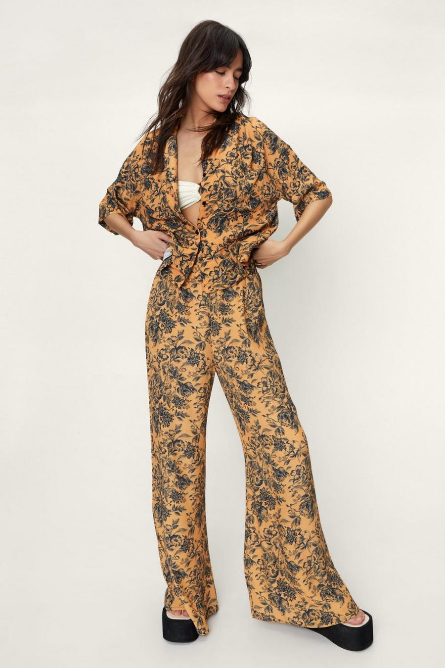 Floral Print Relaxed Wide Leg Trousers