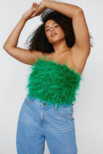 Green Plus Size Feather Bandeau Top