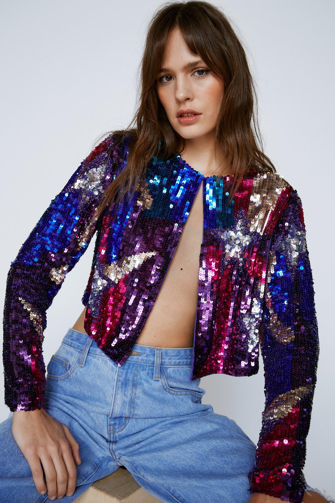Blue Sequin Star And Heart Jacket image number 1