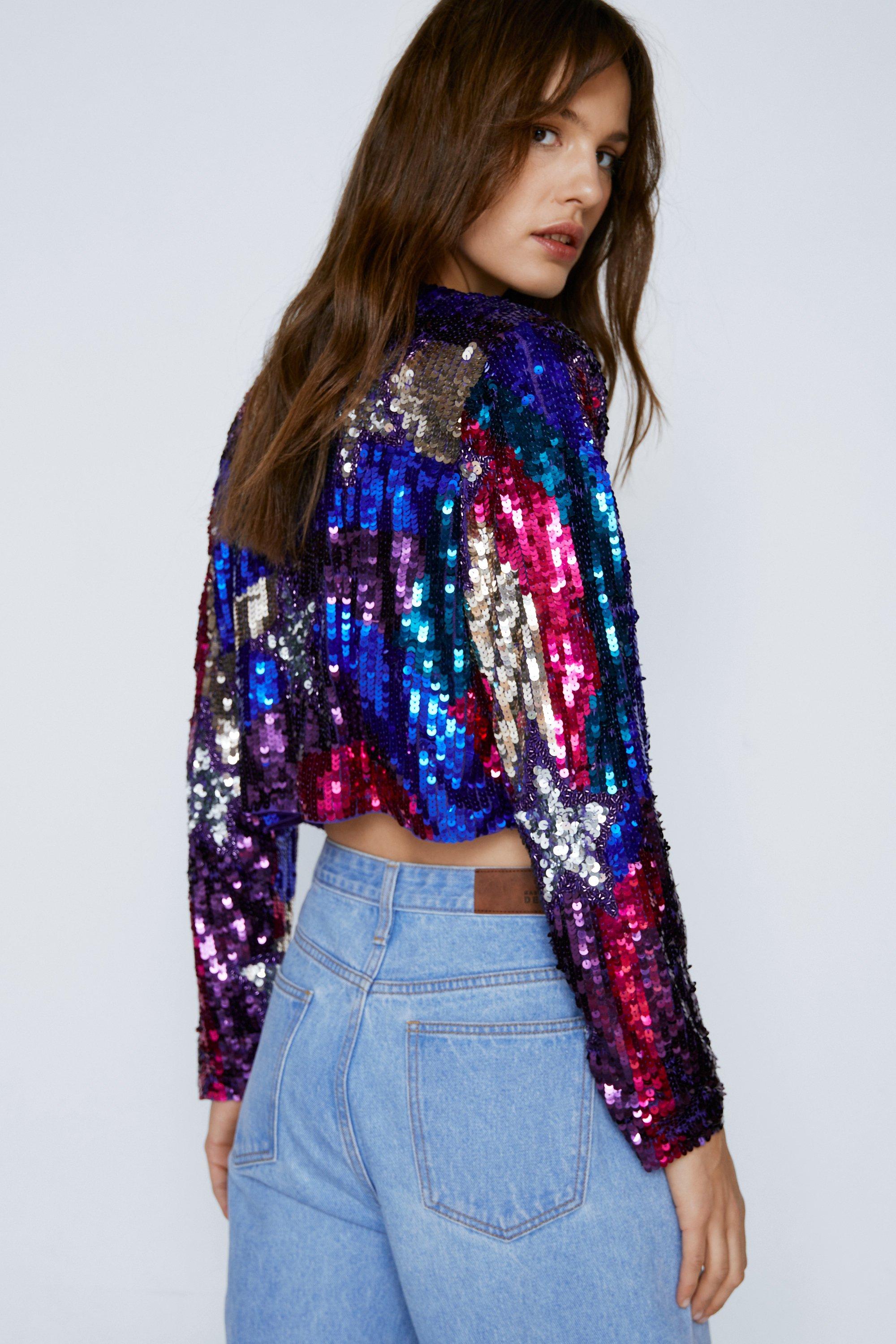 Nasty Gal Womens Sequin Star and Heart Jacket - Blue