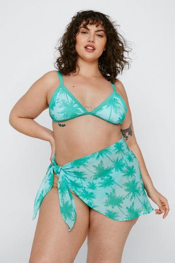 Plus Size Recycled Palm Print Bikini Set green