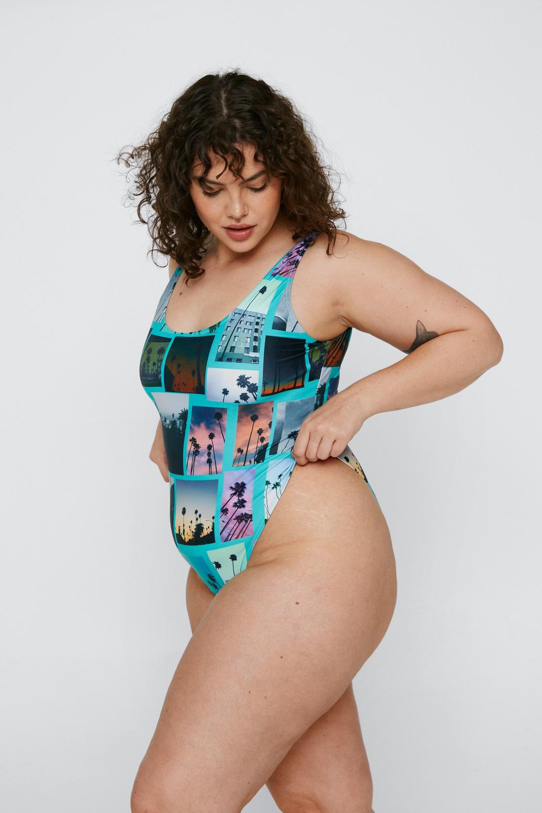 Turquoise Plus Recycled Photographic Swimsuit image number 1