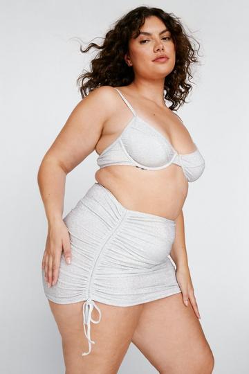 Plus Size Glitter Underwire Bikini And Sarong 3pc silver