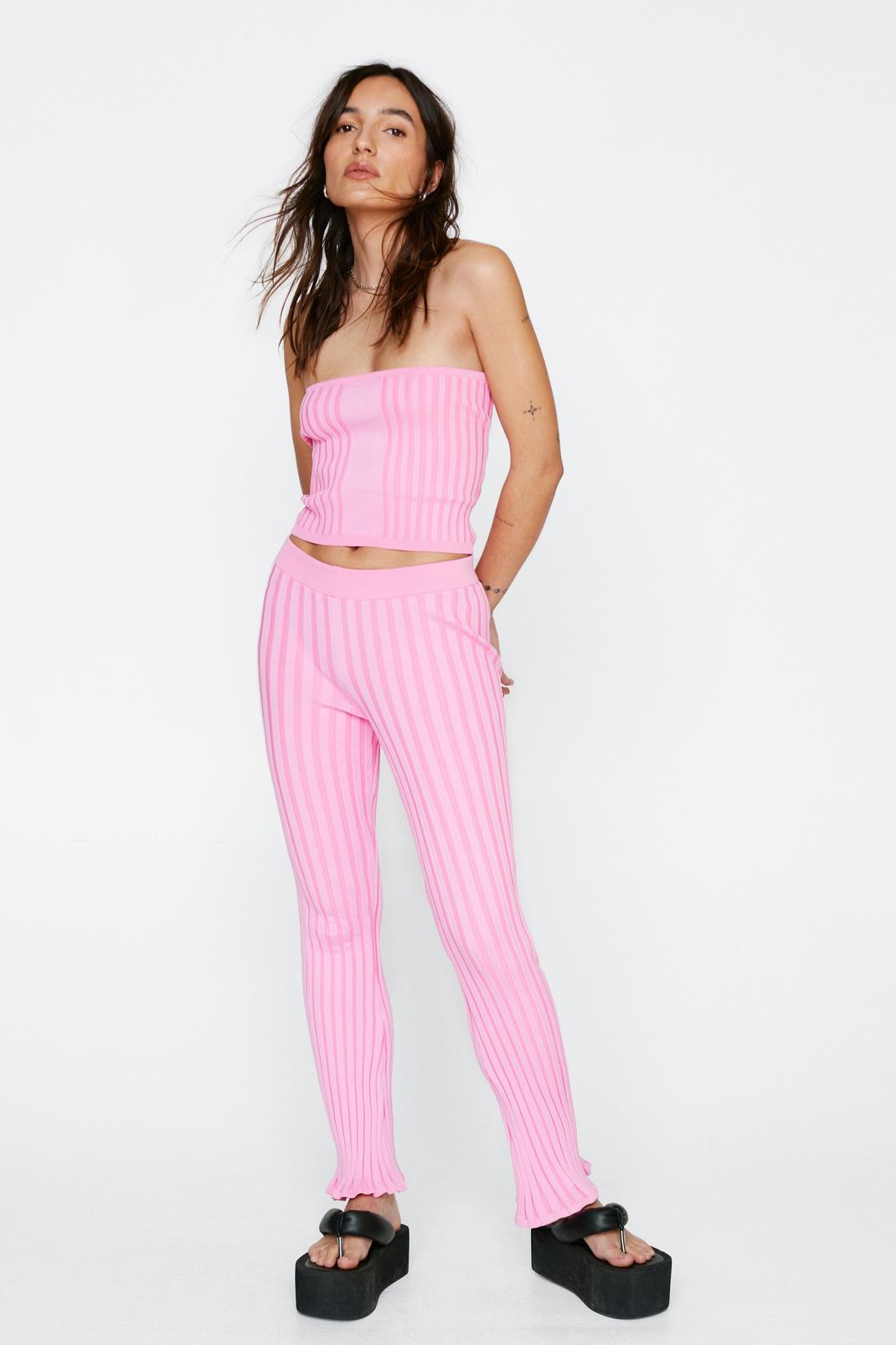 Pink Petite Stretch Rib Knitted Puddle Trousers image number 1