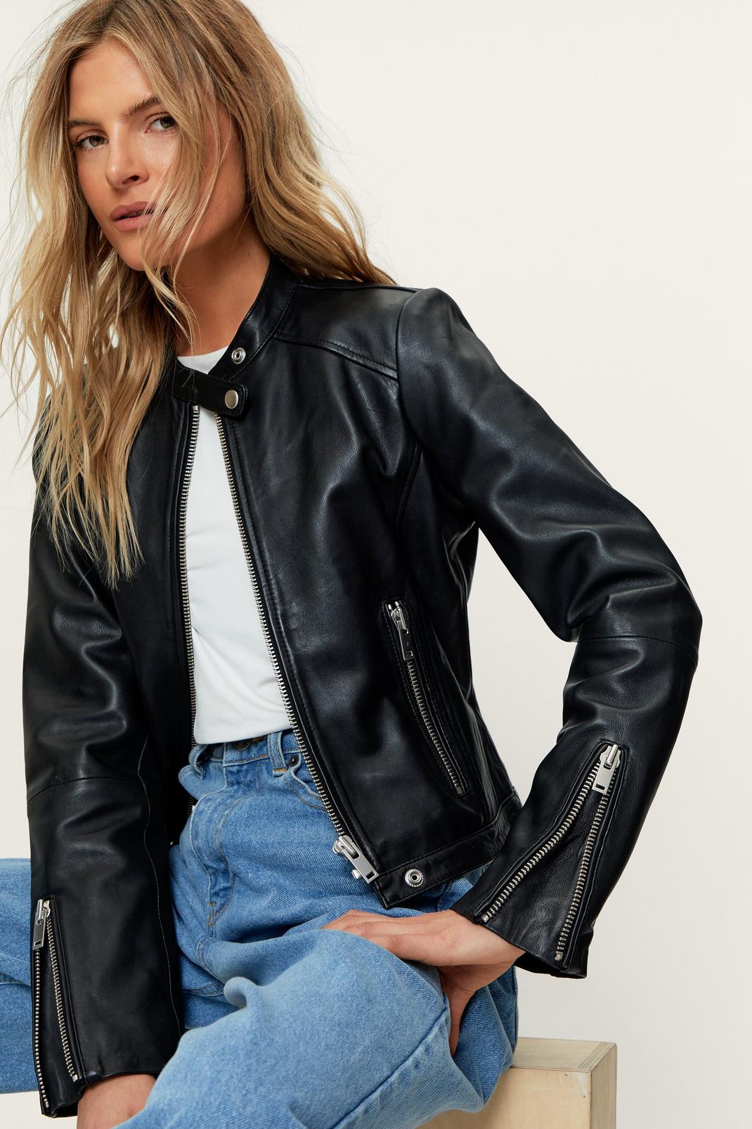 Real Leather Collarless '90s Biker Jacket | Nasty Gal