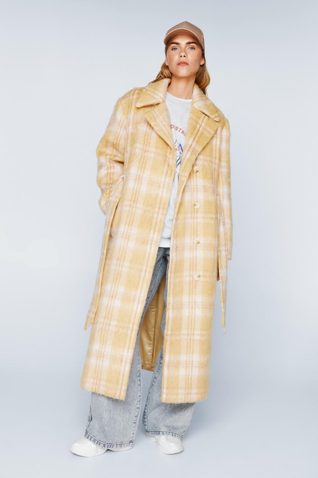 Manteau long en tissu de laine imprimé carreaux, Multi image number 1