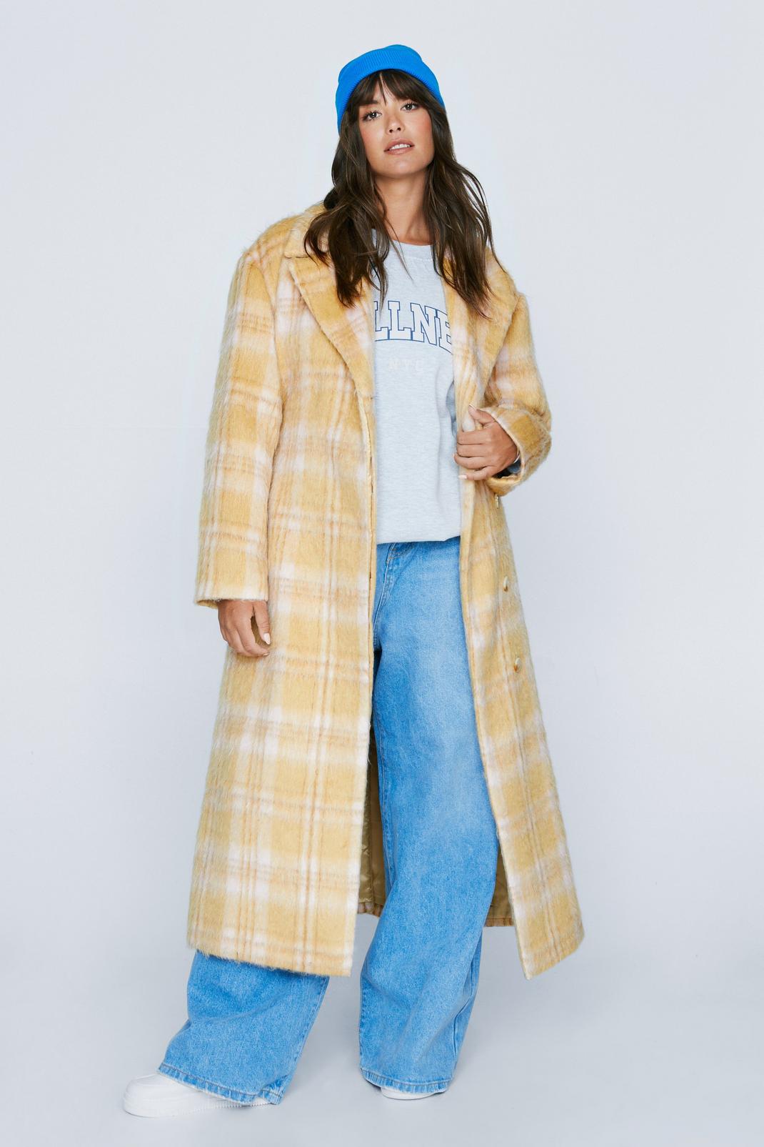 Multi Plus Size Check Print Wool Blend Coat image number 1